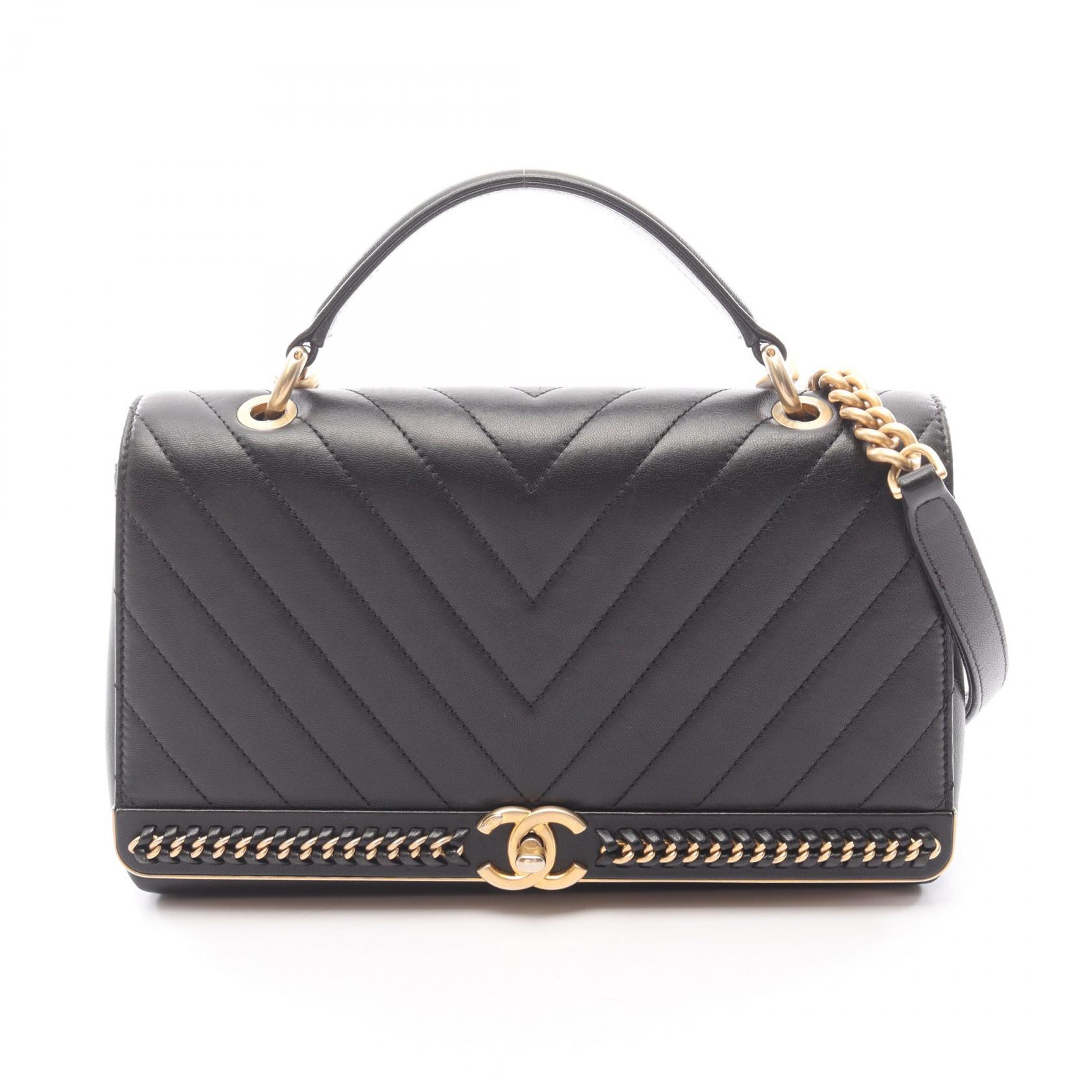 【15%OFFクーポン 7/19 20時~7/26 9:59】シャネル CHANEL トップハンドル Vステッチ ショルダーバッグ バッグ ラムスキン(羊革) ブラック系 【中古】|RECLO(リクロ)店