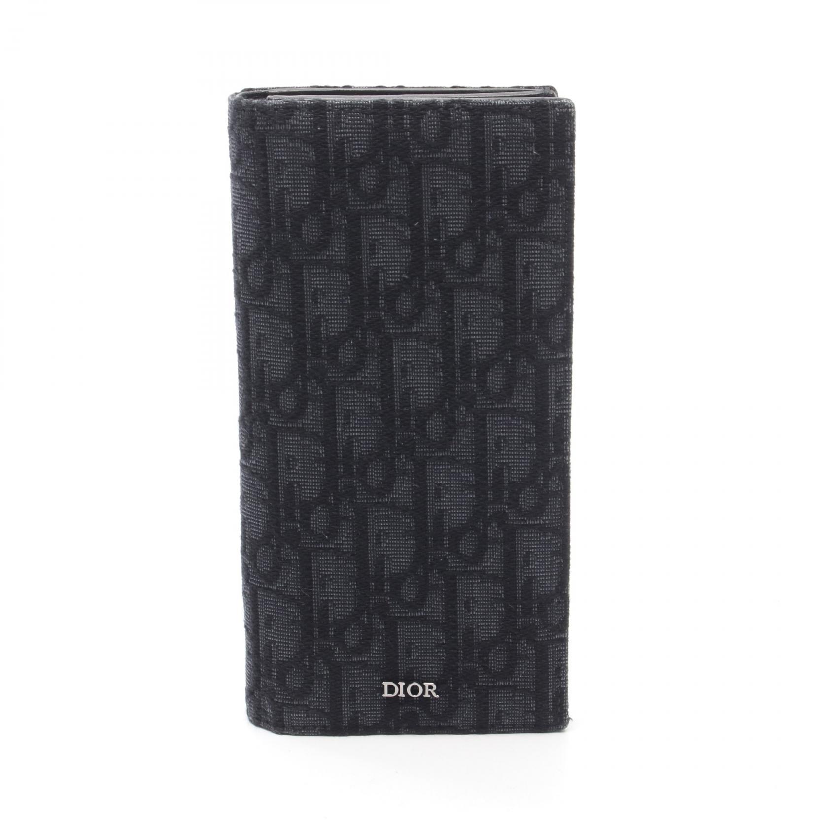 ディオール Dior バーティカル ロングウォレット オブリークジャガード 二つ折り長財布 財布 キャンバス ブラック系 20BBC002 YSE H03E 【中古】