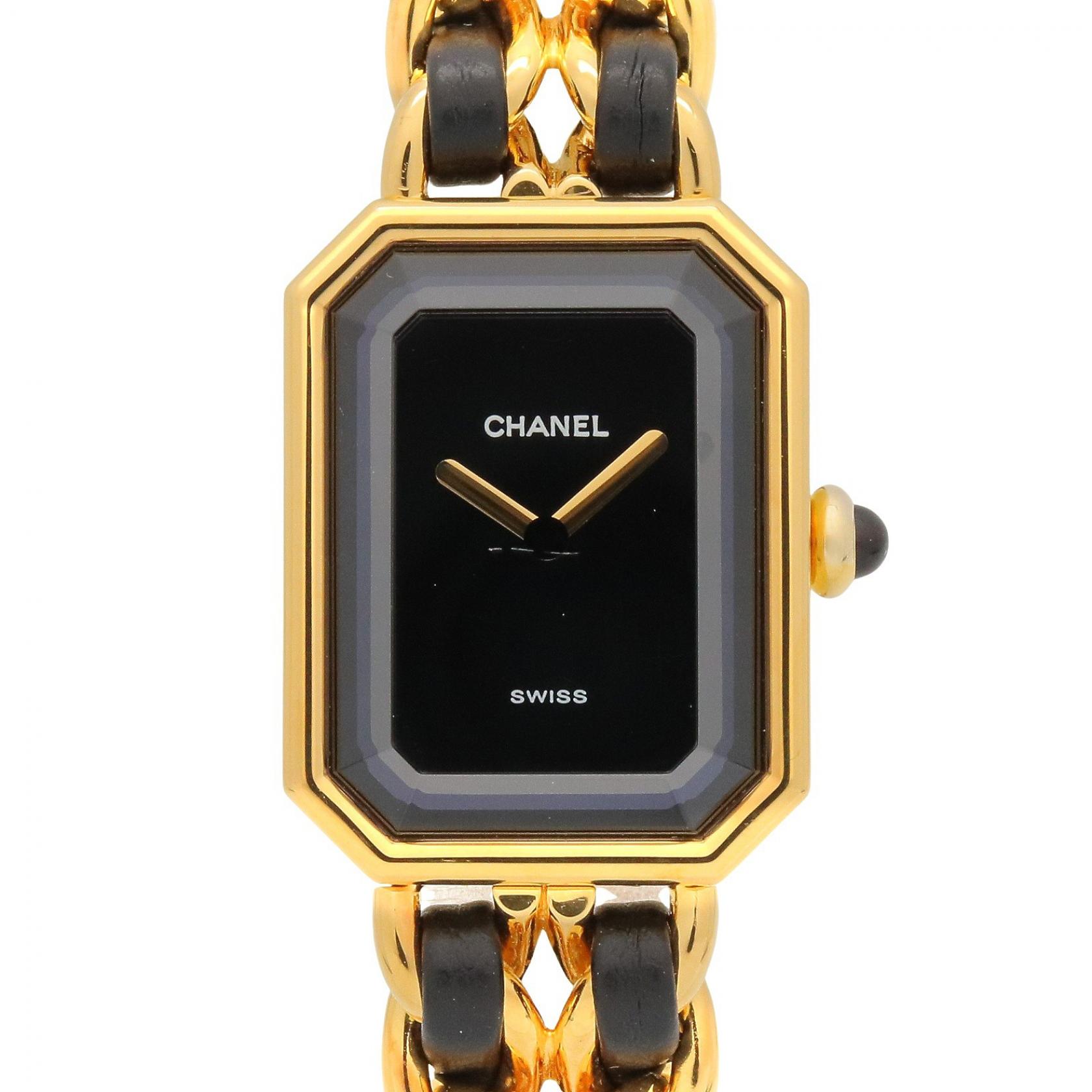 シャネル CHANEL プルミエール L 腕時計 時計 GP(ゴールドメッキ) レザーベルト ブラック系 H0001 【中古】