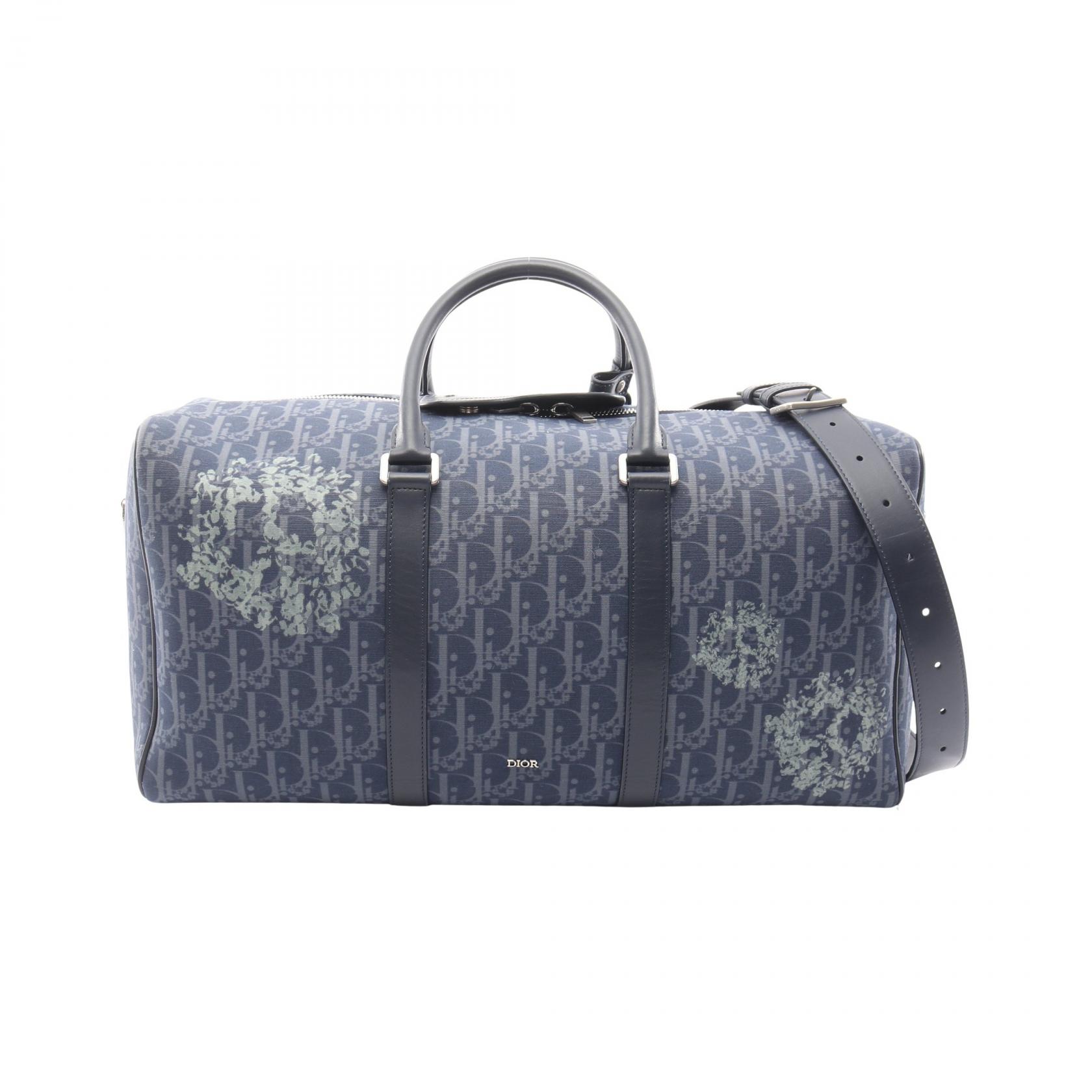 ディオール Dior DIOR &times; Denim Tears ランゴ50 オブリーク ピースサイン ボストンバッグ バッグ キャンバス レザー ネイビー系 【中古】｜RECLO（リクロ）店