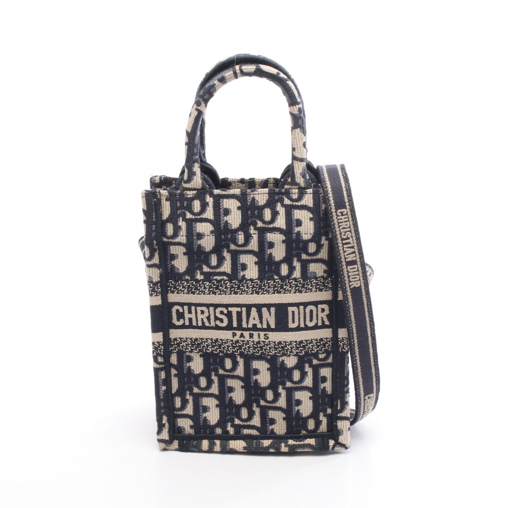 【15%OFFクーポン 7/19 20時~7/26 9:59】ディオール Dior BOOK TOTE ブックトート バーティカルバッグ ミニ フォンバッグ オブリーク ハンドバッグ バッグ キャンバス ネイビー系 / ベージュ系 【中古】|RECLO(リクロ)店