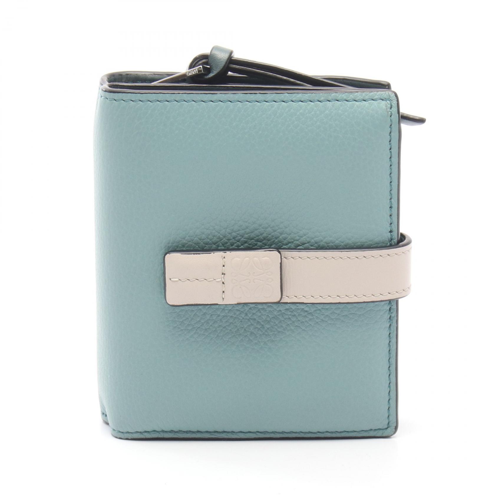 ロエベ LOEWE コンパクトジップウォレット 二つ折り財布 財布 レザー ブルー系 / ホワイト系 124 12 Z44 【中古】