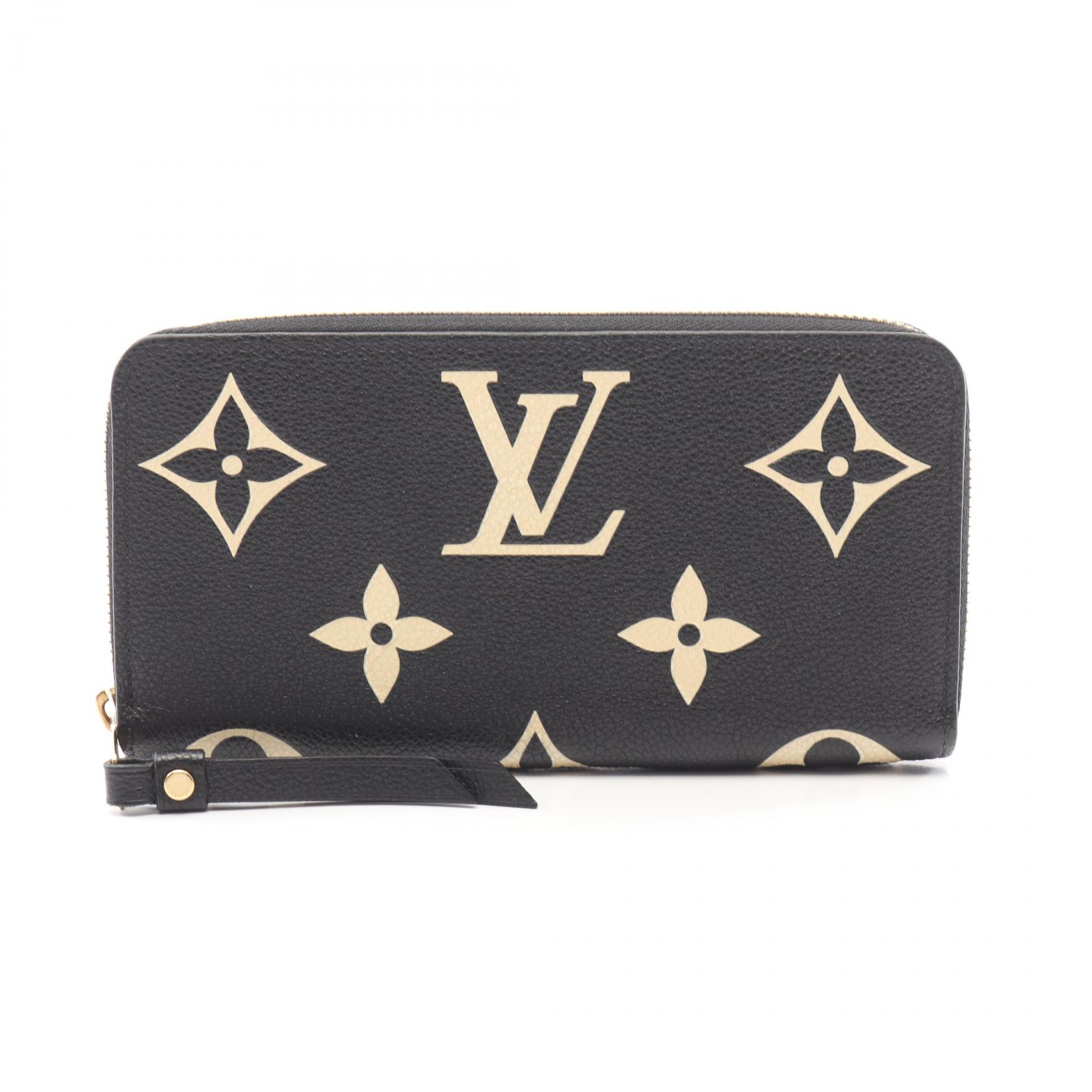 ルイ・ヴィトン LOUIS VUITTON ジッピーウォレット バイカラー ラウンド長財布 財布 レザー モノグラム・アンプラント ブラック系 / ベージュ系 M80481 【中古】