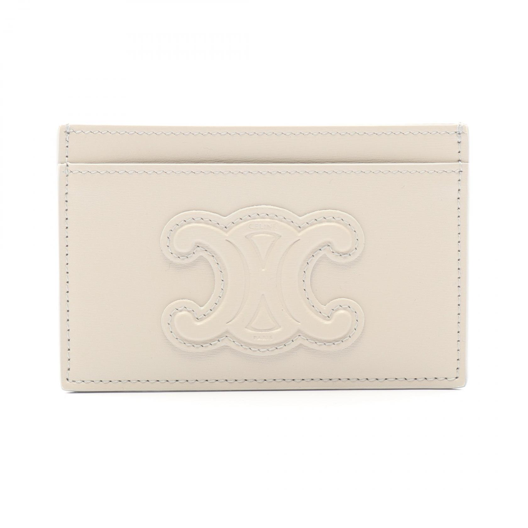 セリーヌ CELINE トリオンフ カードケース アクセサリー レザー グレー系 【中古】
