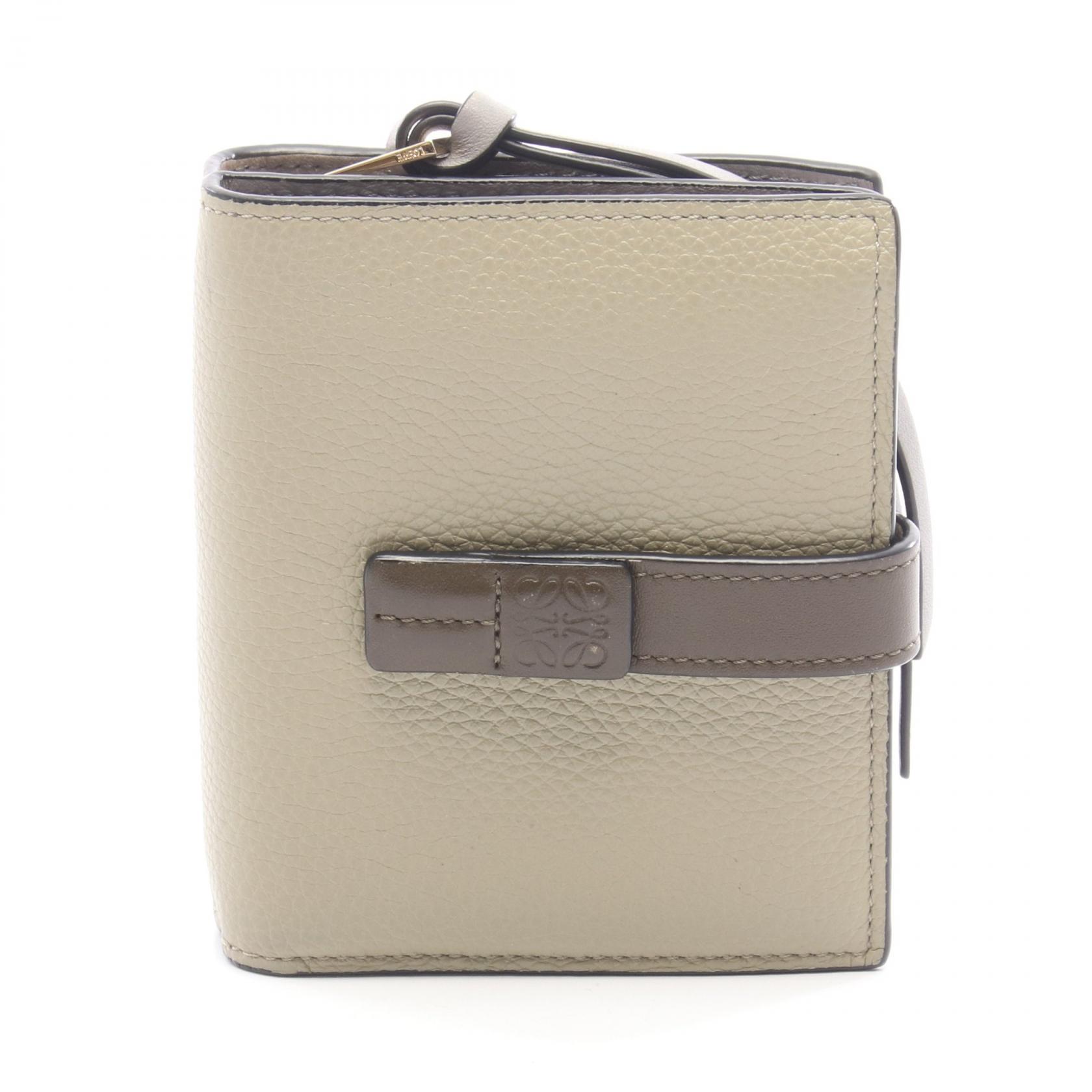 ロエベ LOEWE コンパクト ジップ ウォレット 二つ折り財布 財布 レザー グリーン系 / カーキ系 / グレー系 C660Z41X01 【中古】