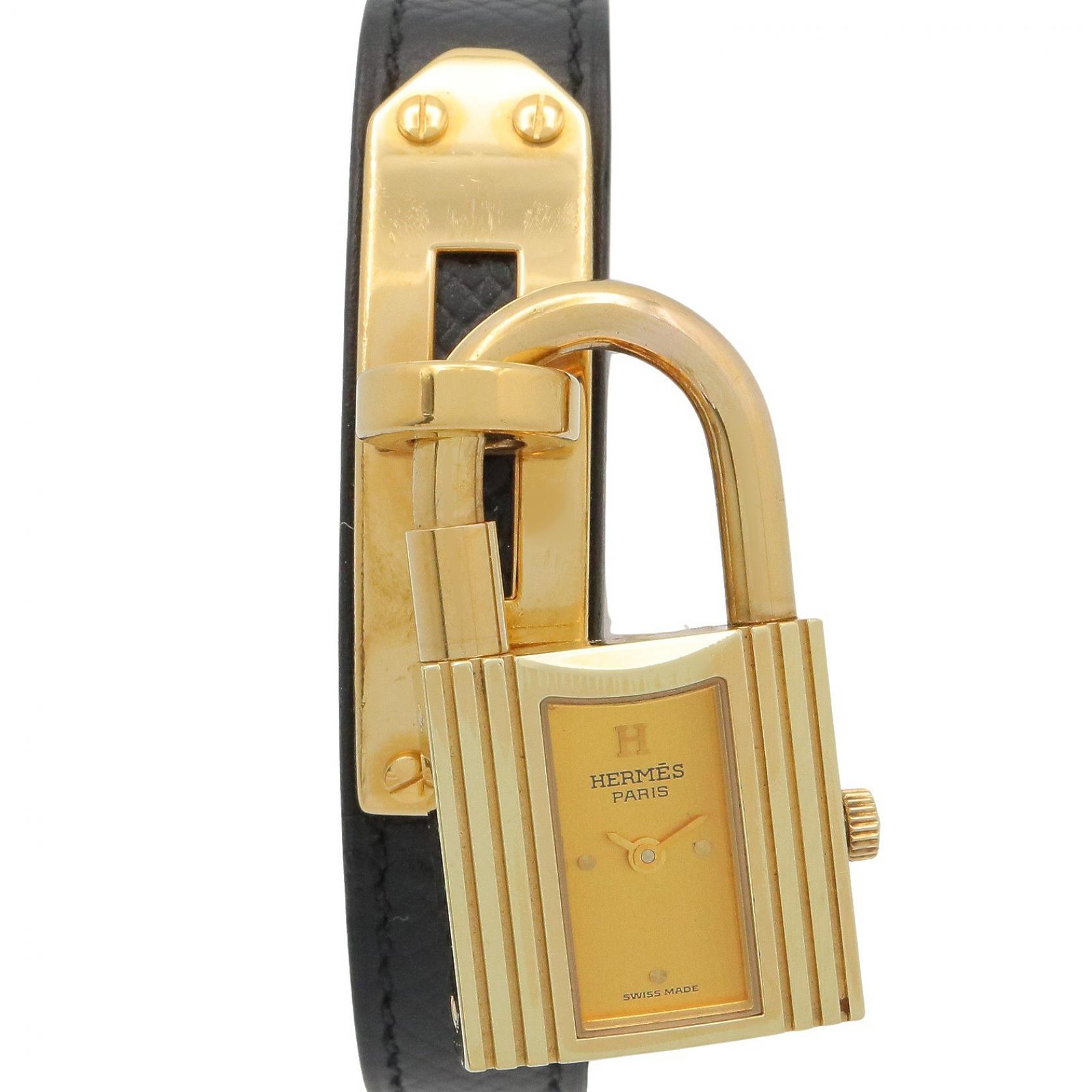 エルメス HERMES ケリーウォッチ シャンパン 腕時計 時計 GP（ゴールドメッキ） レザーベルト ゴールド系 KE1.201 【中古】