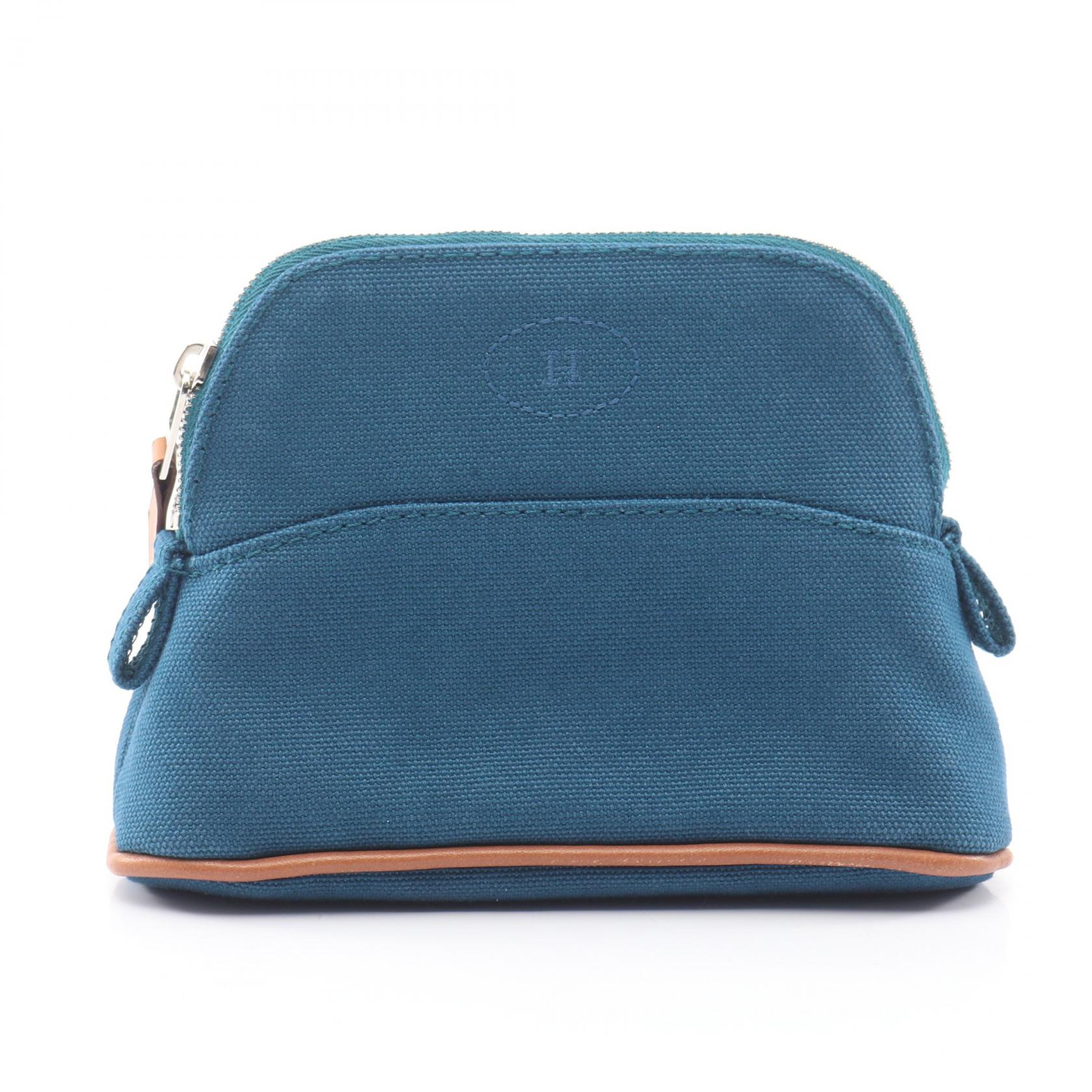 エルメス HERMES ボリードポーチ15 ミニミニ ポーチ バッグ キャンバス レザー ブルー系 【中古】