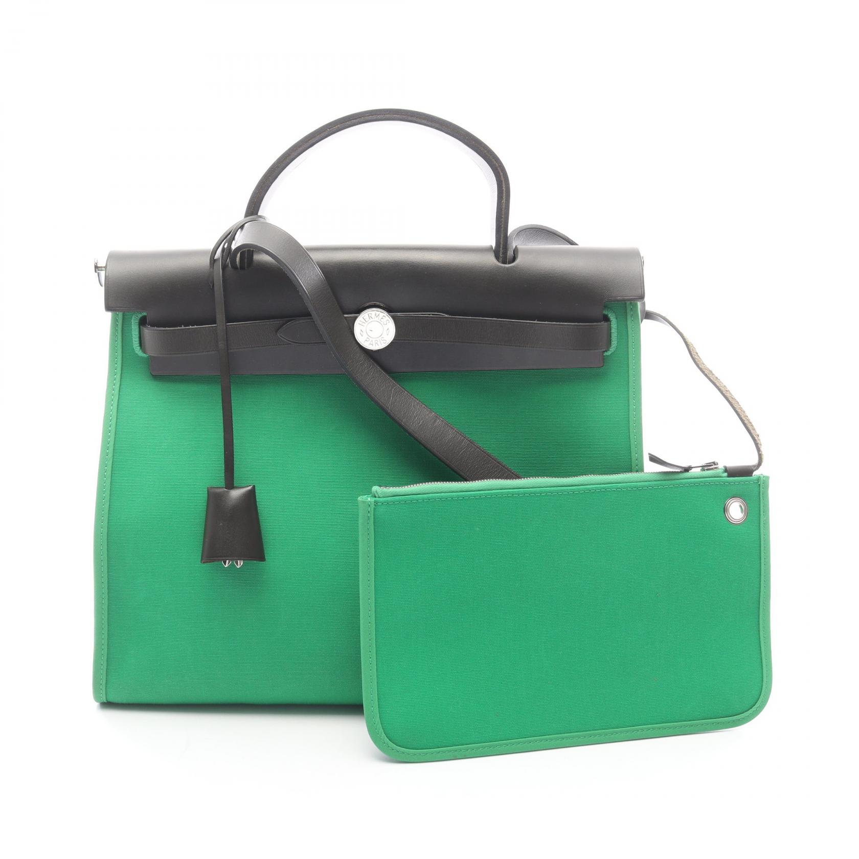 エルメス HERMES エールバッグジップPM ハンドバッグ バッグ キャンバス レザー トワルオフィシエ / ヴァッシュハンター トワルオフィシエ グリーン系 / ブラック系 【中古】
