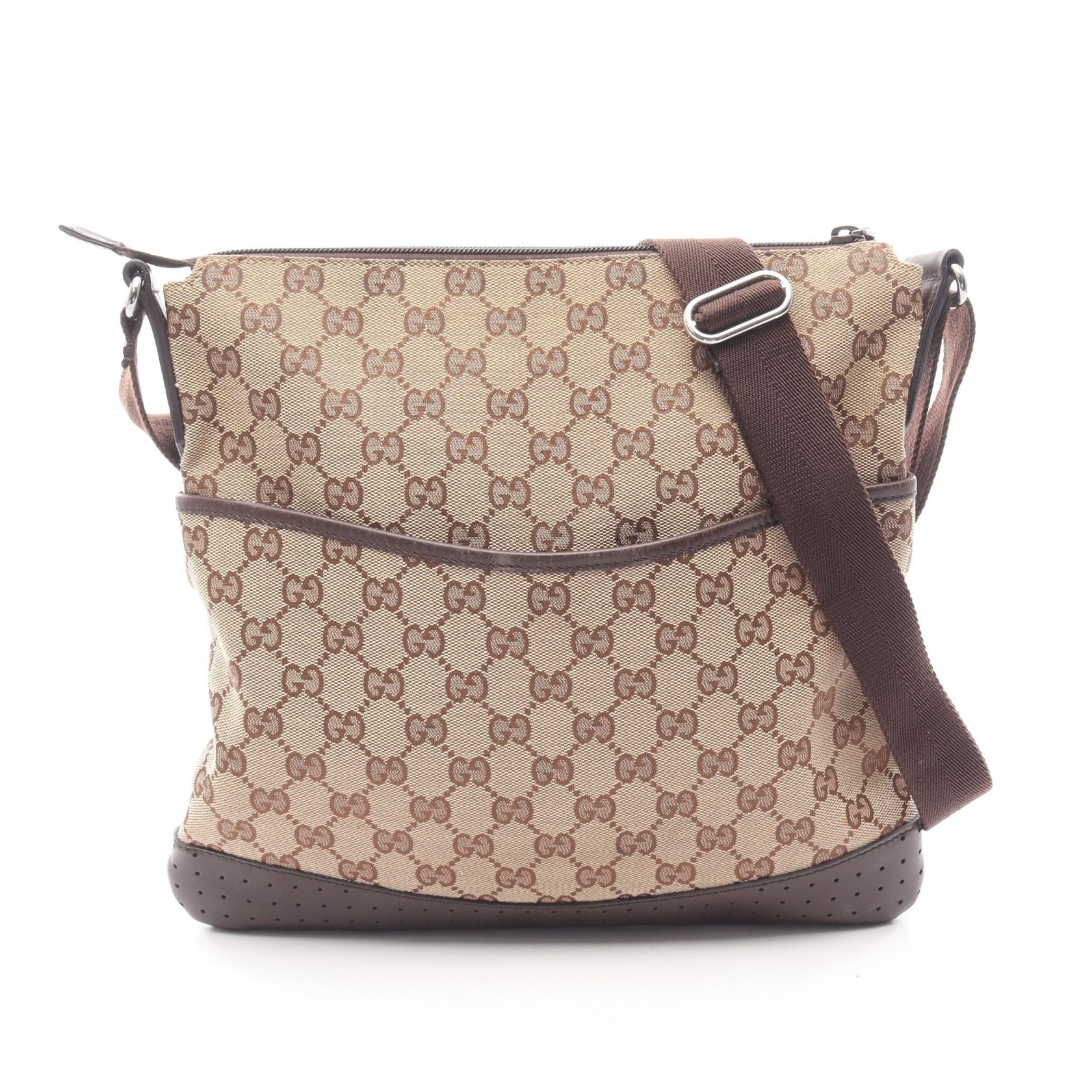 【15%OFFクーポン 7/19 20時～7/26 9:59】グッチ GUCCI GGキャンバス ショルダーバッグ バッグ キャンバス レザー ベージュ系 / ブラウン系 145857 【中古】｜RECLO（リクロ）店