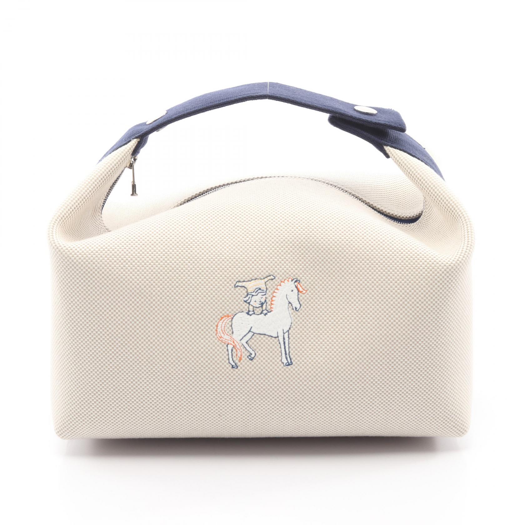 【15%OFFクーポン対象 4/4 20時-4/10 23:59】エルメス HERMES ブリッドアブラックGM カブリオル ハンドバッグ バッグ キャンバス ベージュ系 / ネイビー系 【中古】