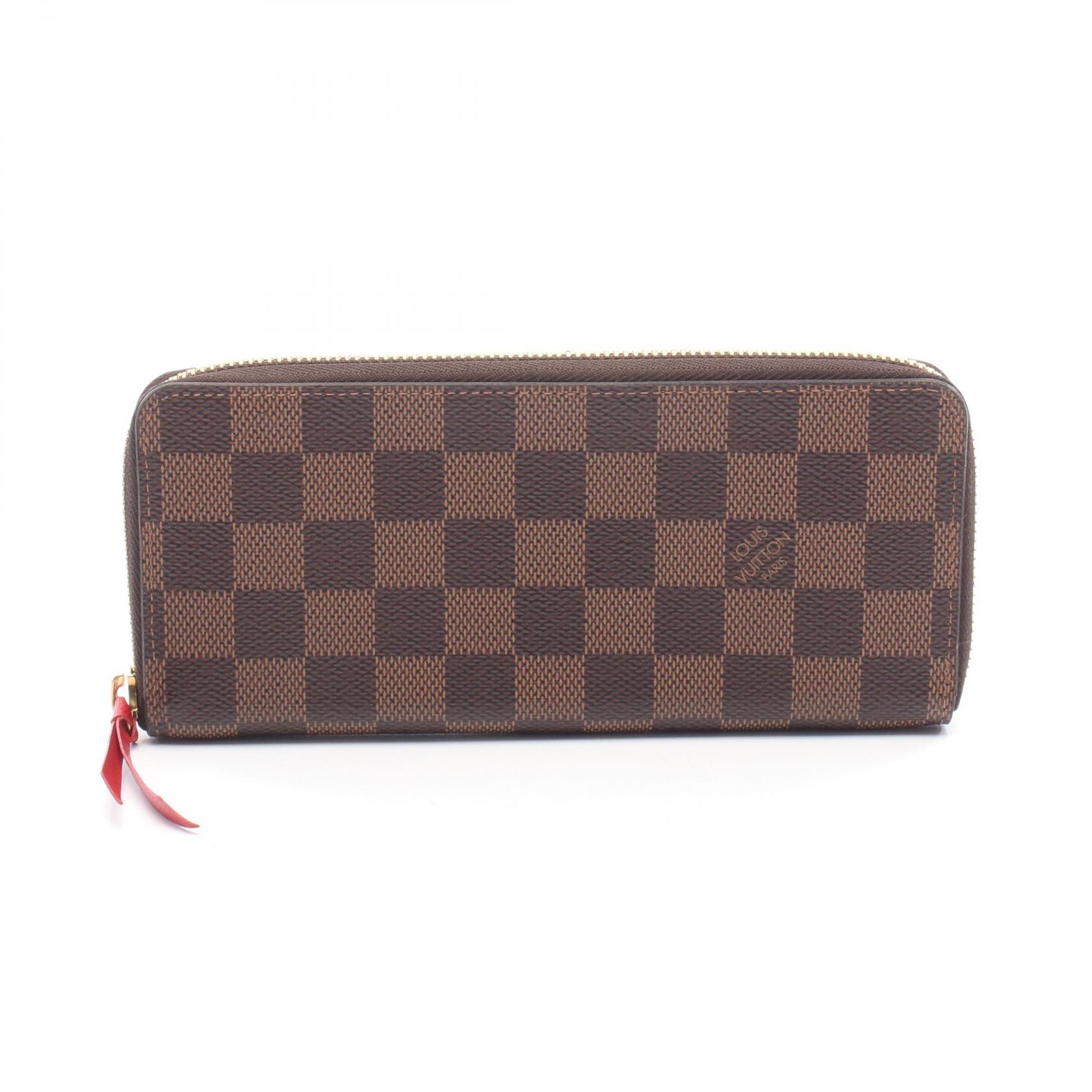 ルイ・ヴィトン LOUIS VUITTON ポルトフォイユ クレマンス ラウンド長財布 財布 レザー PVCコーティングキャンバス ダミエ ブラウン系 / レッド系 / エベヌ N60534 【中古】
