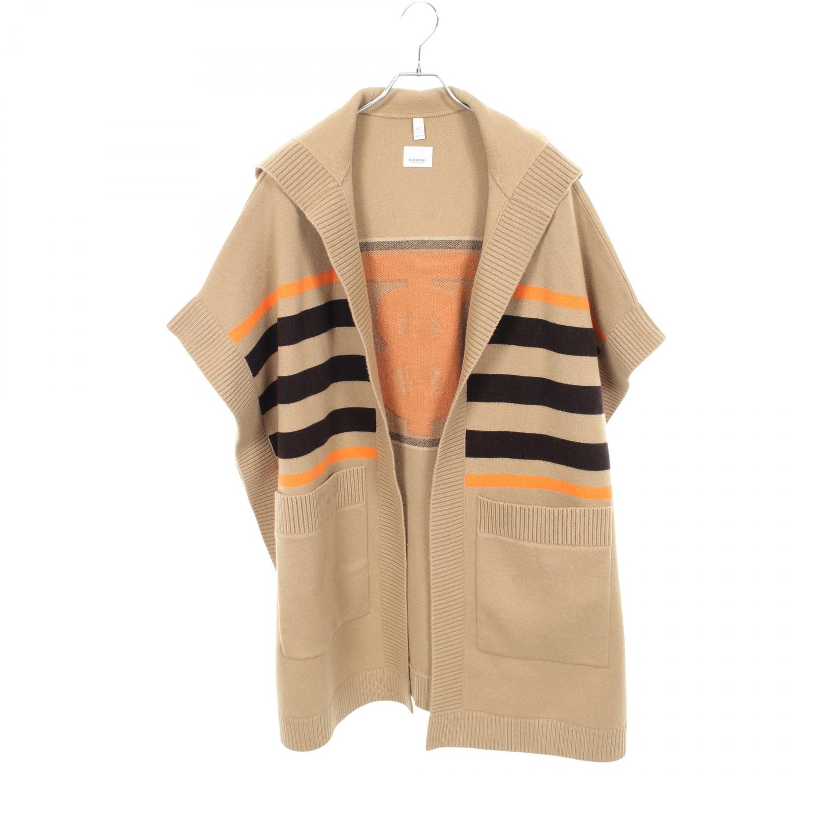 バーバリー BURBERRY TBロゴ フード付き ニット ポンチョ 衣料品 アウター ウール ベージュ系 / ブラウン系 / オレンジ系 8018233 【中古】