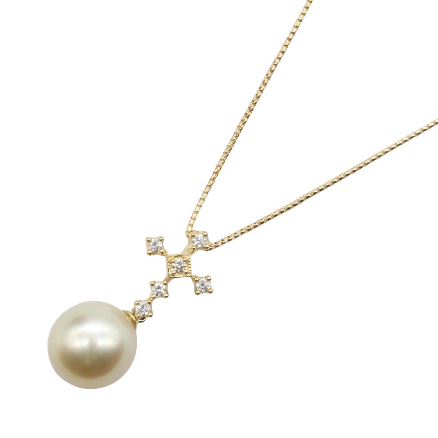 タサキ TASAKI 白蝶パール ダイヤ ネックレス ネックレス ジュエリー K18（イエローゴールド） ダイヤモンド パール ゴールド系 / クリア系 / ホワイト系 【中古】
