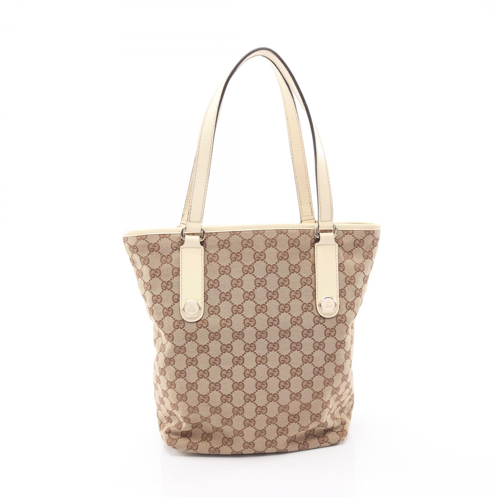 【15%OFFクーポン 7/19 20時～7/26 9:59】グッチ GUCCI GGキャンバス トートバッグ バッグ キャンバス レザー ベージュ系 / ホワイト系 153009 【中古】｜RECLO（リクロ）店