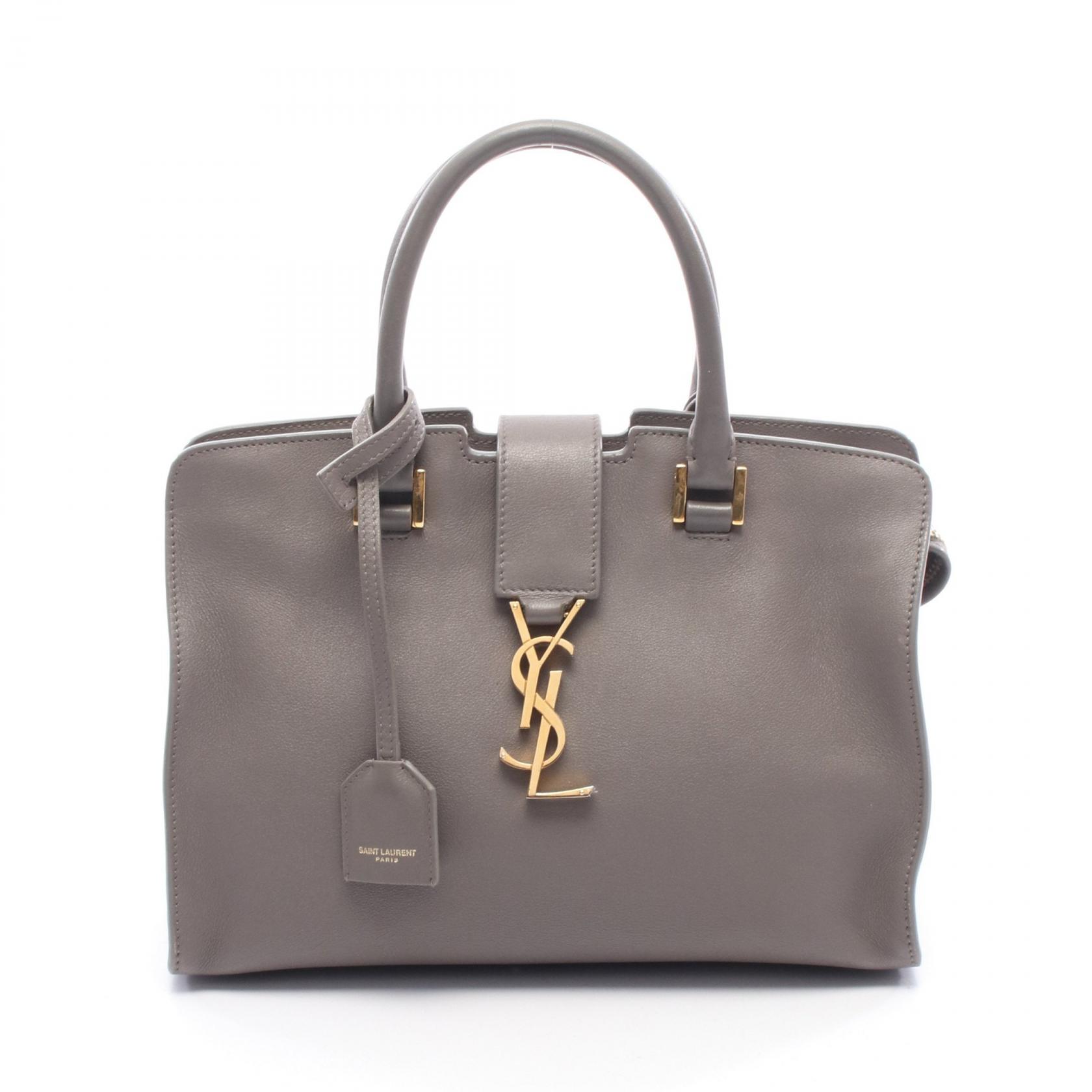 【20%OFFクーポン対象 4/4 20時-4/10 23:59】サンローランパリ SAINT LAURENT PARIS YSLライン ベイビー カバス ハンドバッグ バッグ レザー グレー系 472466 【中古】