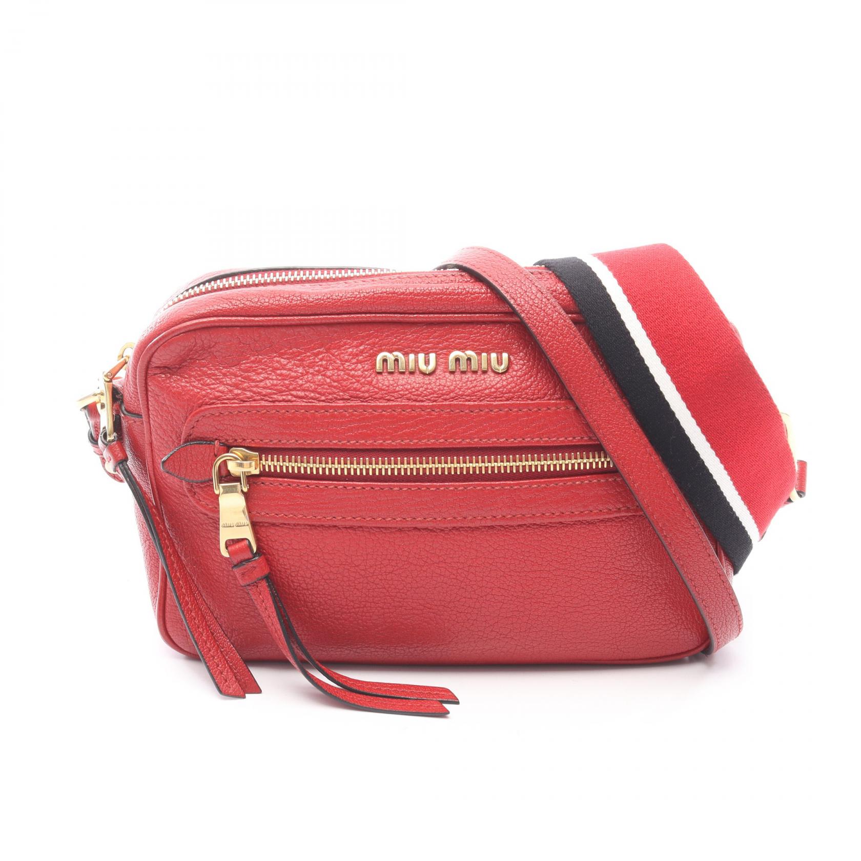 【15%OFFクーポン対象 4/4 20時-4/10 23:59】ミュウ ミュウ Miu Miu MADRAS マドラス 2WAY ショルダーバッグ バッグ レザー レッド系 5BH116 【中古】