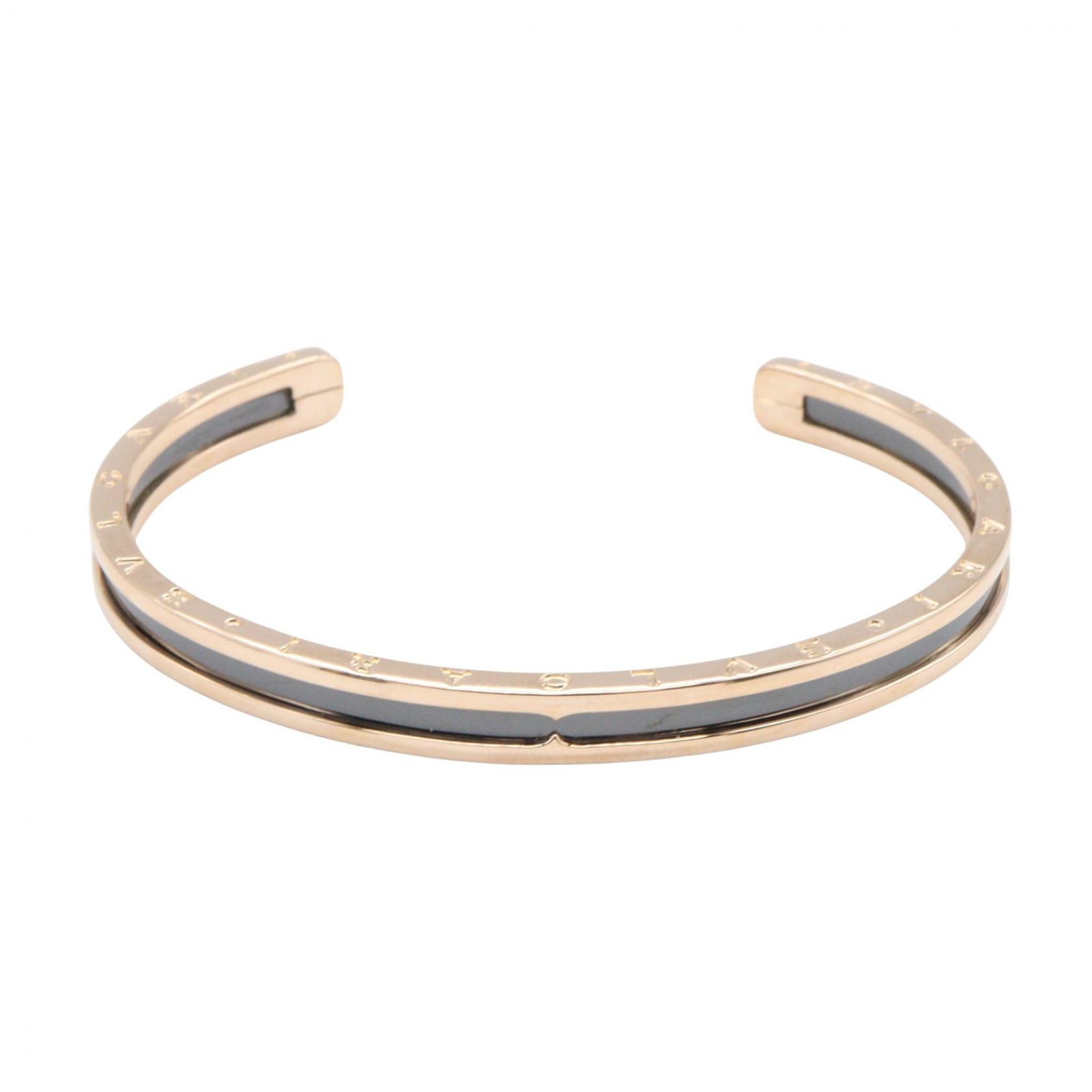 ブルガリ BVLGARI B-zero1 ビーゼロワン オープン ブレスレット エナメル ブレスレット アクセサリー K18PG（ピンクゴールド） ステンレススチール ゴールド系 / ブラック系 【中古】