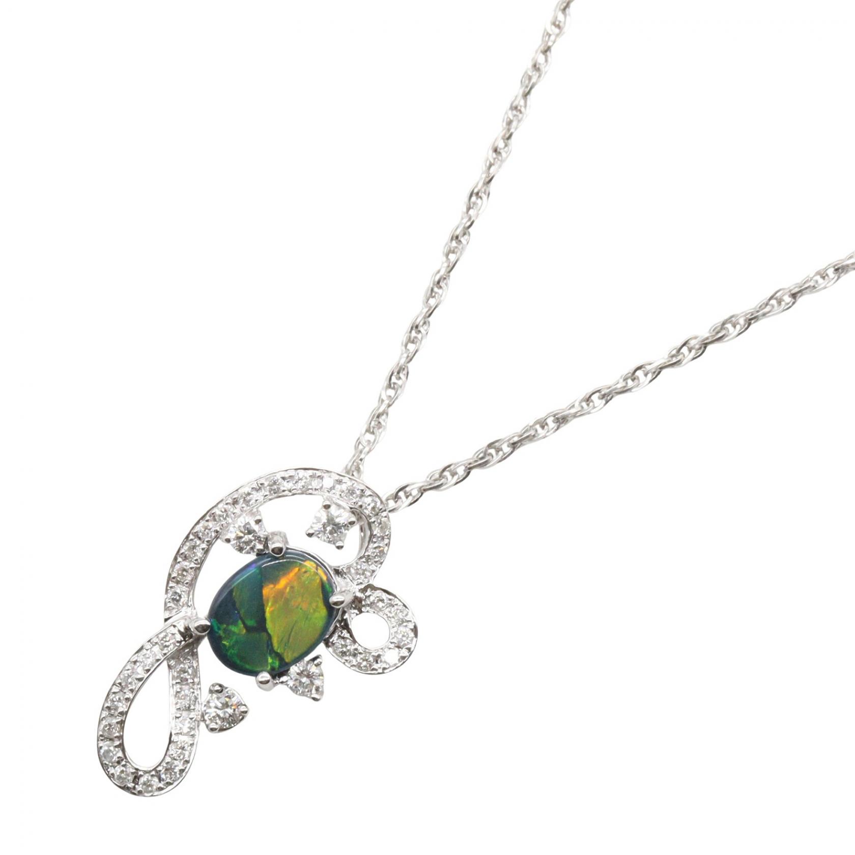 ジュエリー JEWELRY ブラックオパール ダイヤモンド ネックレス ネックレス ジュエリー K18WG（ホワイトゴールド） ダイヤモンド ブラックオパール シルバー系 / マルチカラー / クリア系 ﾌﾞﾗｯｸｵﾊﾟｰﾙ 5.4g 【中古】