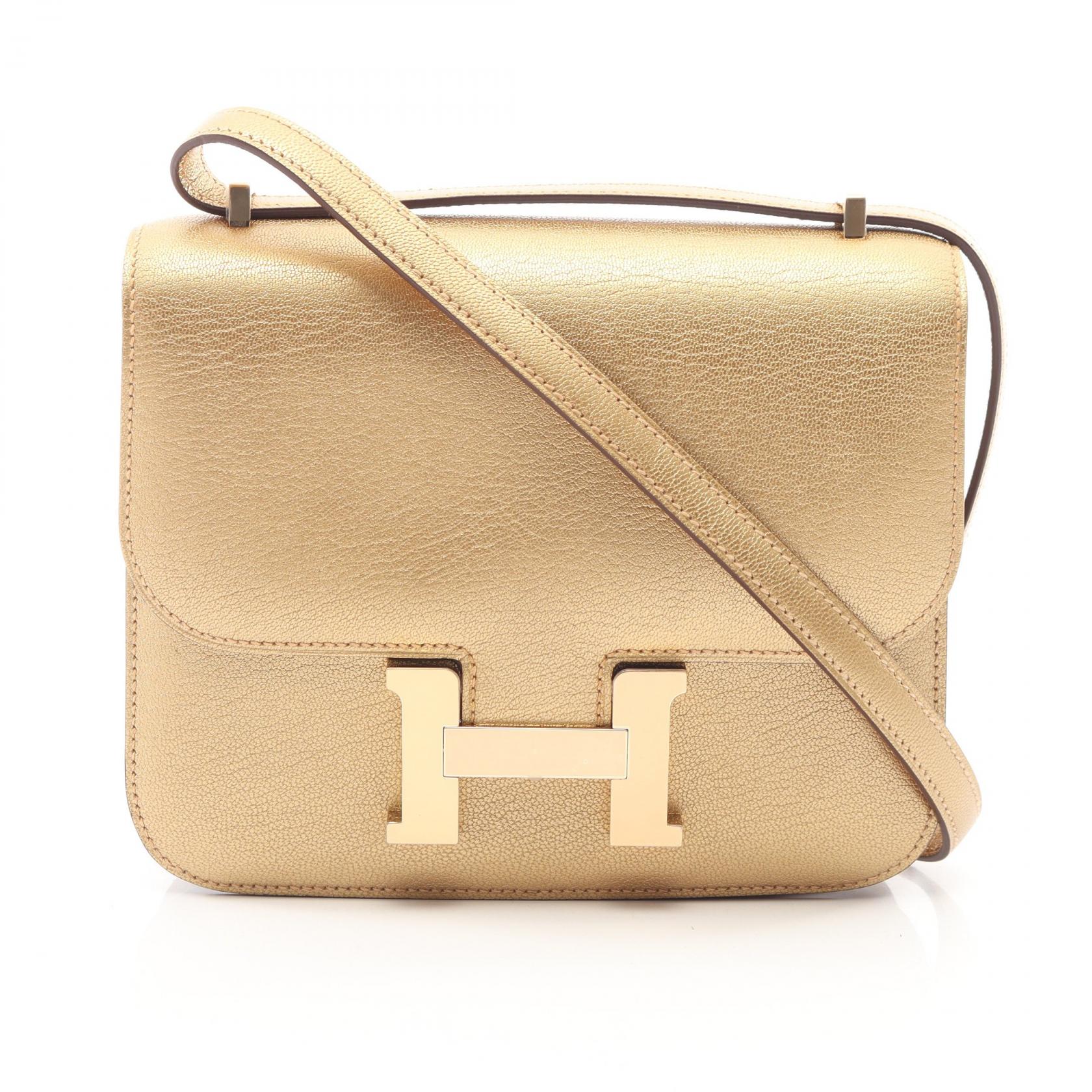 エルメス HERMES コンスタンス3 ミニ ドレ ショルダーバッグ バッグ レザー シェーブルシャムキラ ゴールド系 084763CP 【中古】