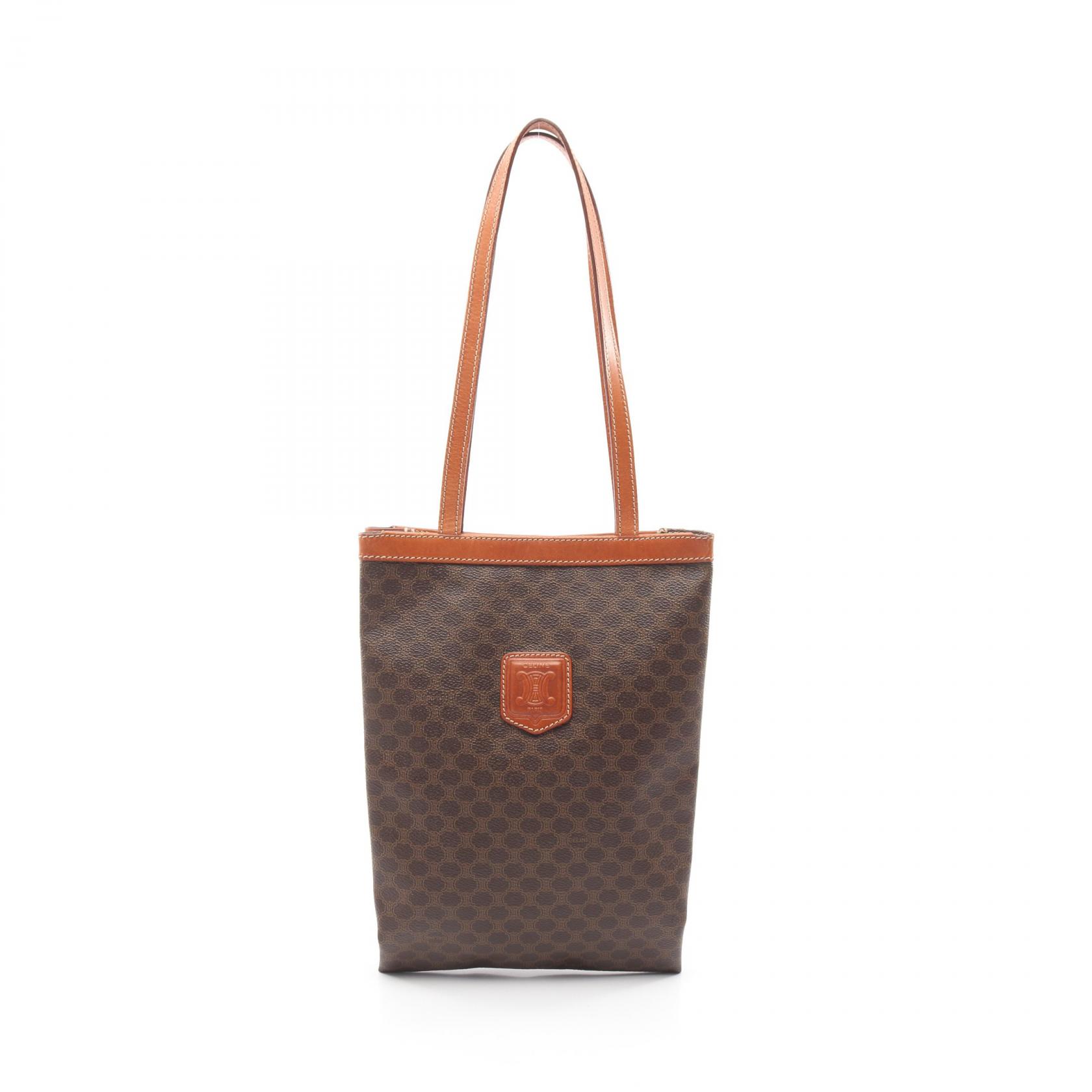 セリーヌ CELINE マカダム ショルダーバッグ バッグ PVCコーティングキャンバス レザー ブラウン系 【中古】