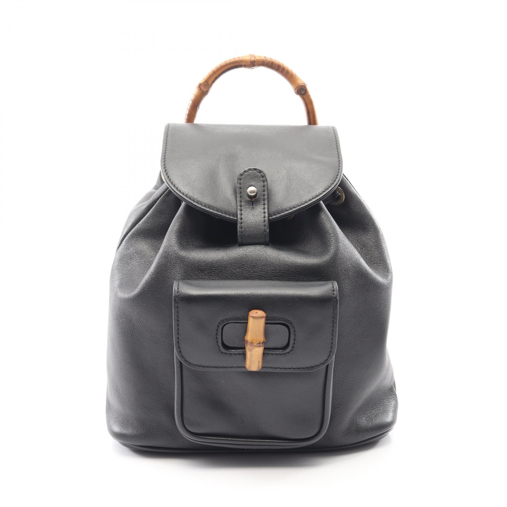 グッチ GUCCI バンブー リュックサック バックパック バッグ レザー ブラック系 【中古】