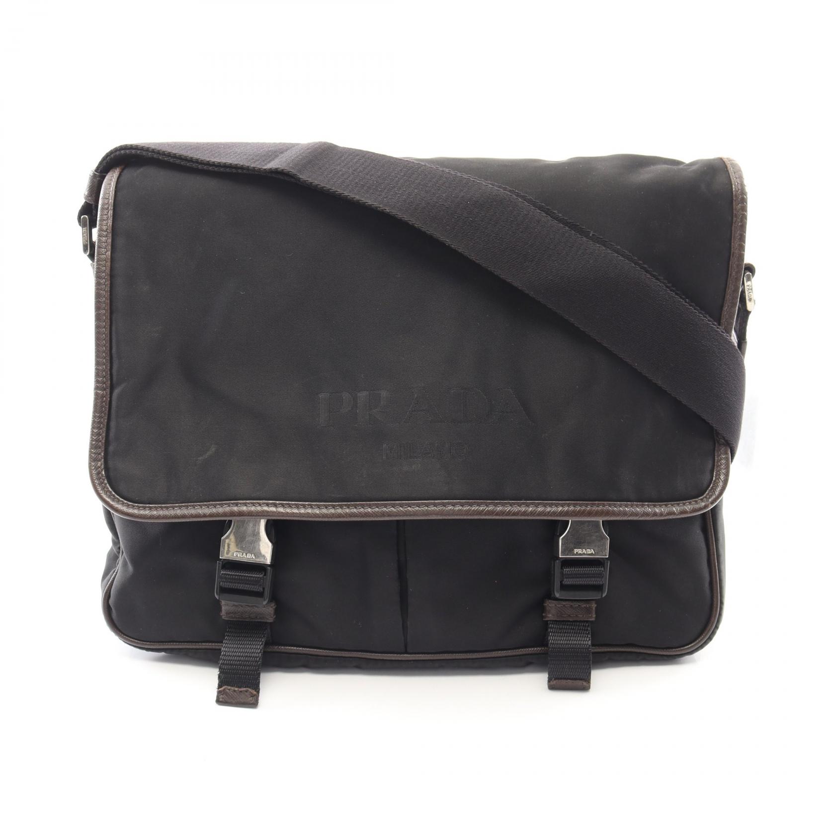 【15%OFFクーポン 7/19 20時～7/26 9:59】プラダ PRADA ショルダーバッグ バッグ キャンバス サフィアーノレザー ブラック系 / ブラウン系 【中古】｜RECLO（リクロ）店