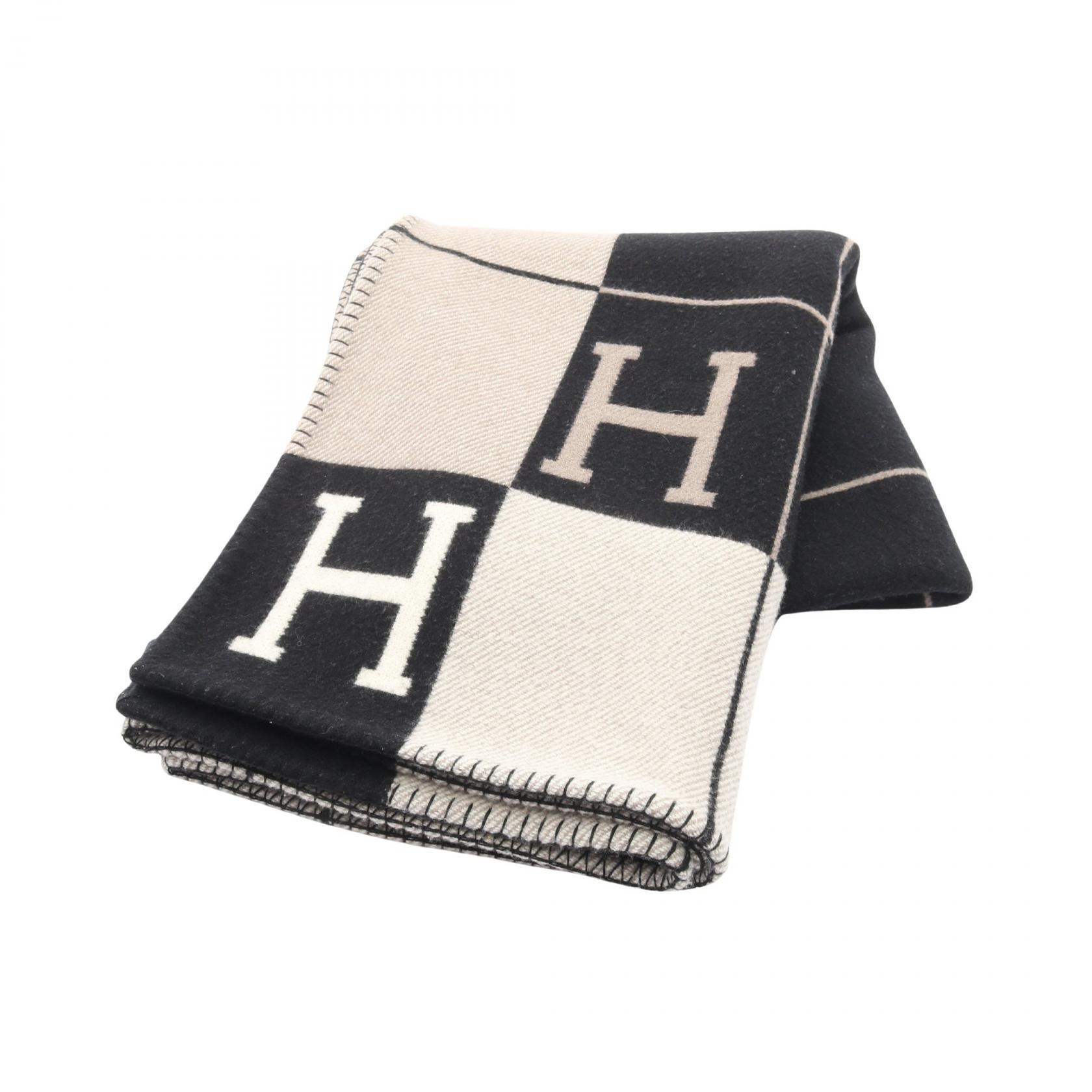 エルメス HERMES プレード アヴァロン3 ブランケット アクセサリー ウール カシミヤ ブラック系 / ベージュ系 【中古】