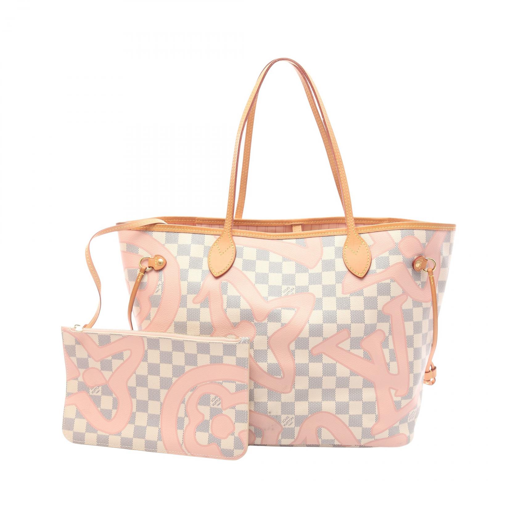 ルイ・ヴィトン LOUIS VUITTON ネヴァーフルMM トートバッグ バッグ PVCコーティングキャンバス レザー ダミエ・アズール ホワイト系 / ピンク系 N41050 【中古】