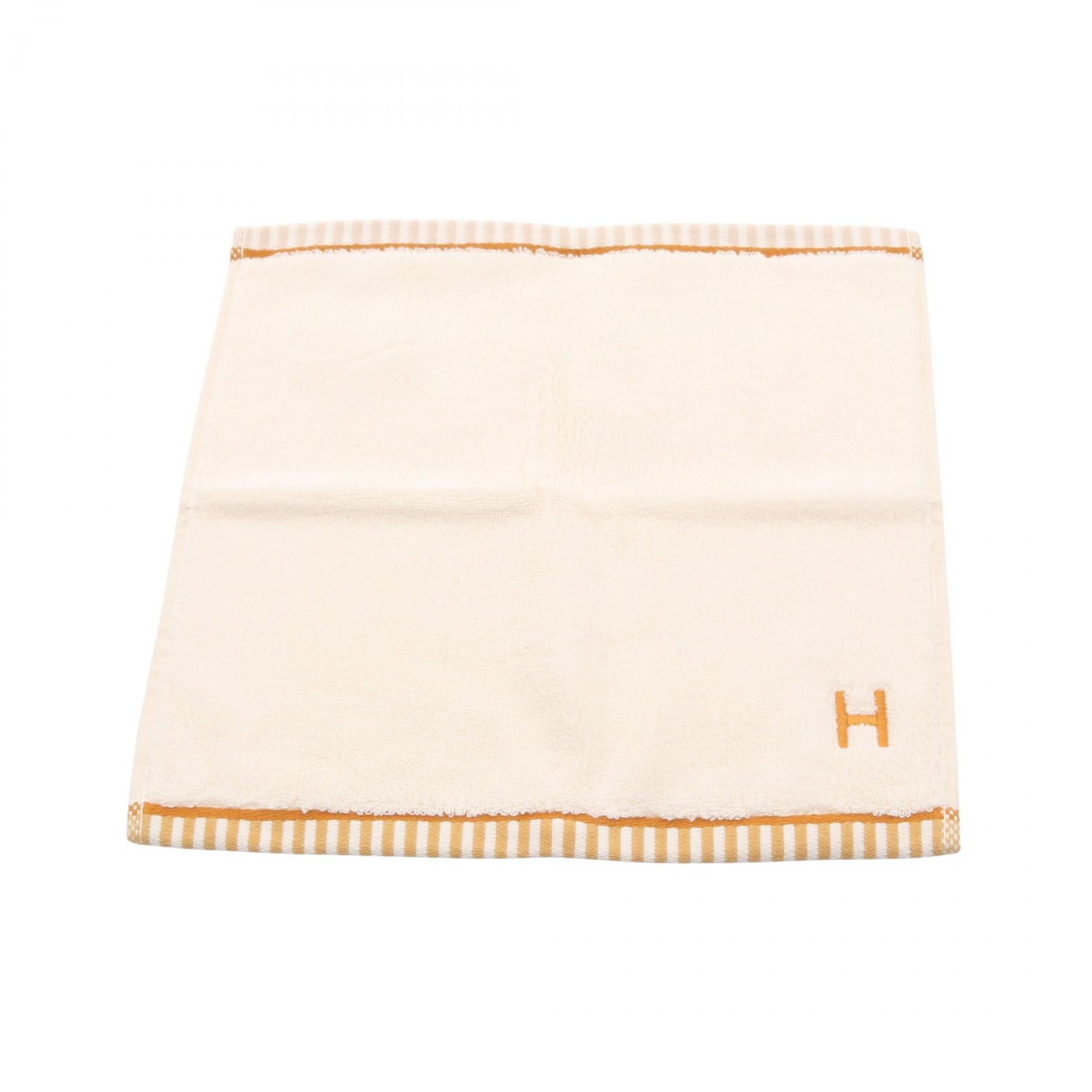 エルメス HERMES カレタオル ヴィス ヴェルサ タオル 衣料品 コットン ホワイト系 / ブラウン系 【中古】