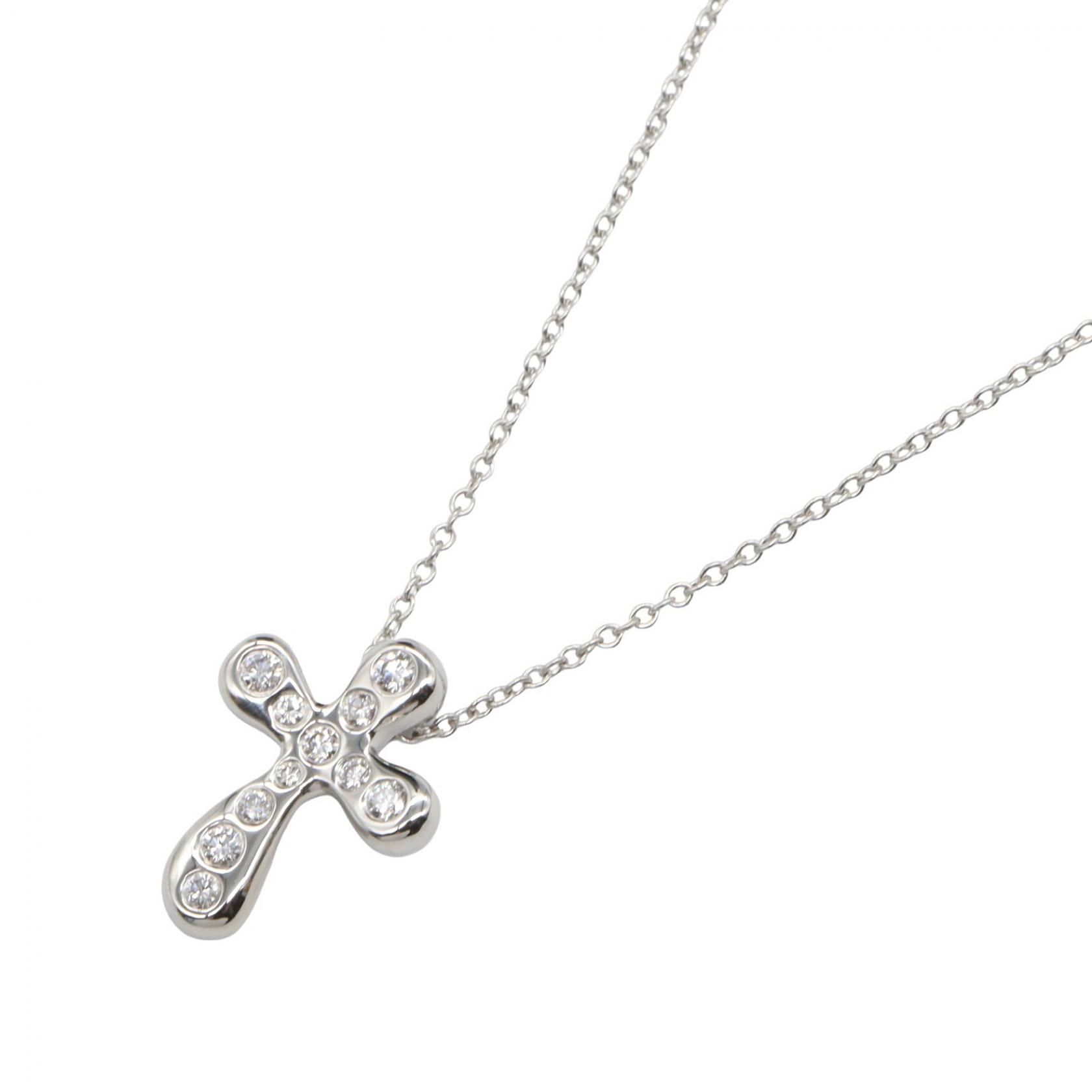ティファニー TIFFANY＆CO スモールクロス ダイヤ ネックレス ネックレス ジュエリー Pt950プラチナ ダイヤモンド シルバー系 / クリア系 【中古】
