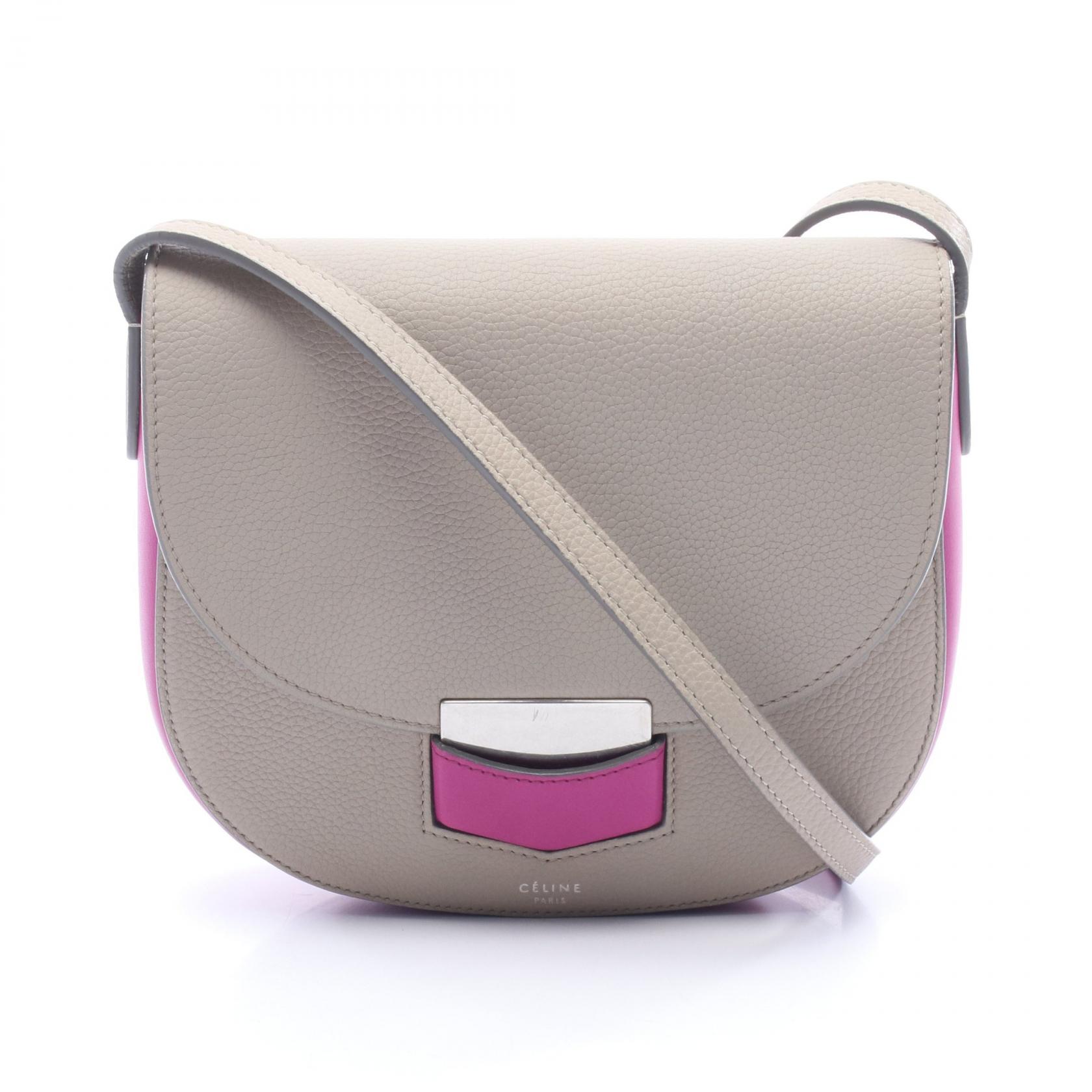 【15%OFFクーポン 7/19 20時～7/26 9:59】セリーヌ CELINE トロッター スモール バイカラー ショルダーバッグ バッグ レザー グレー系 / ピンク系 【中古】｜RECLO（リクロ）店
