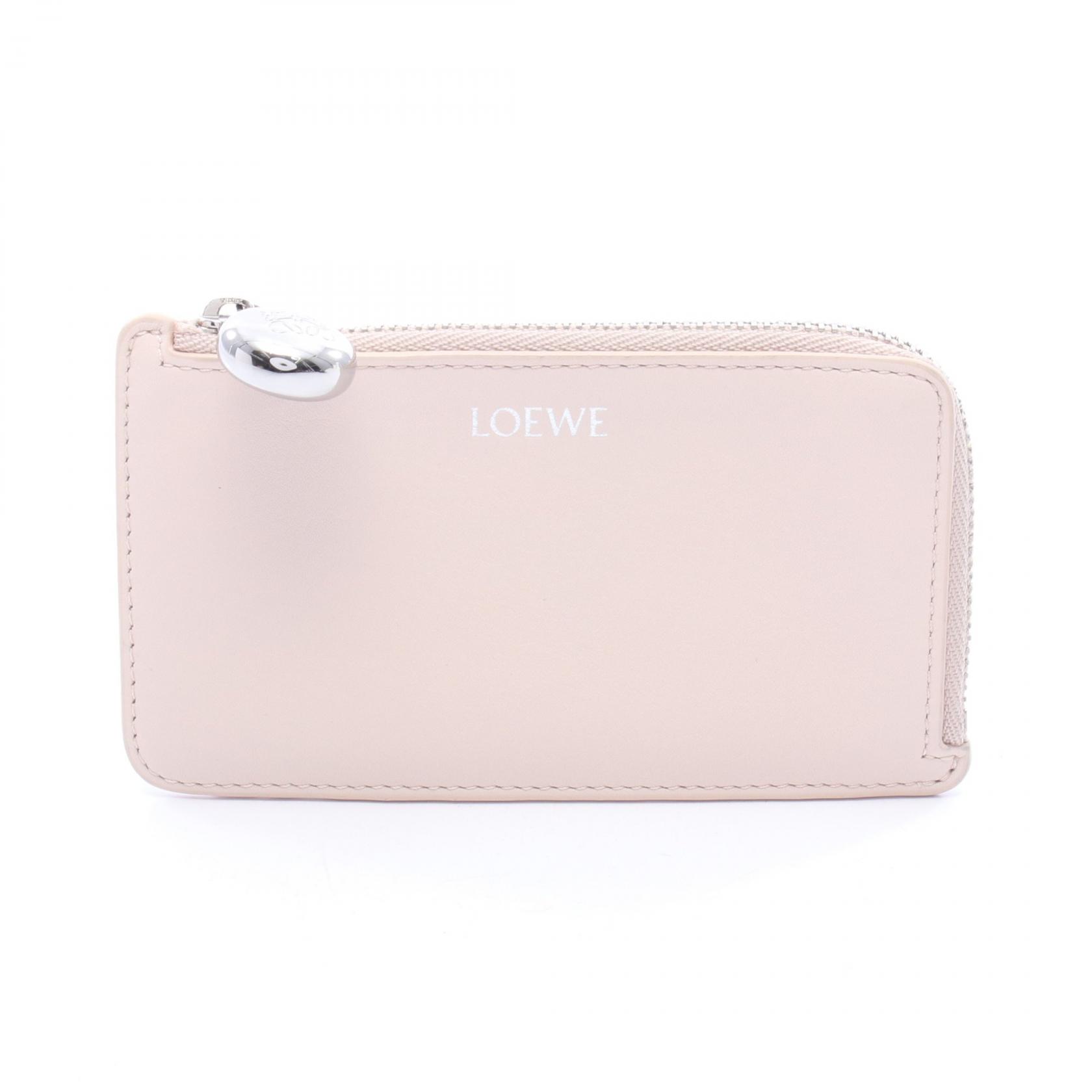 ロエベ LOEWE ペブル カードケース コインケース 財布 レザー ピンク系 【中古】