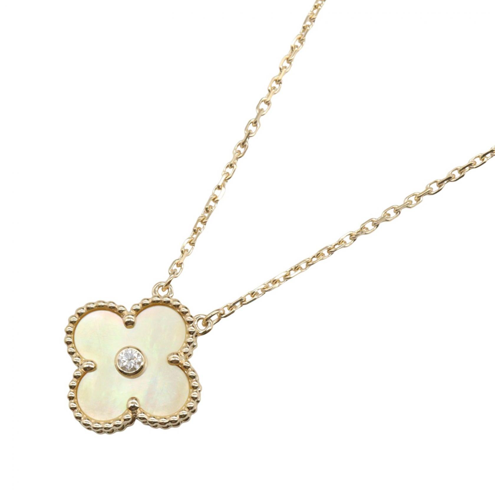 ヴァンクリーフ＆アーペル Van Cleef & Arpels ヴィンテージアルハンブラ ゴールドマザーオブパール 1PD ネックレス ネックレス ジュエリー K18（イエローゴールド） ダイヤモンド ゴールドマザーオブパール ゴールド系 / クリア系 / イエロー系 【中古】