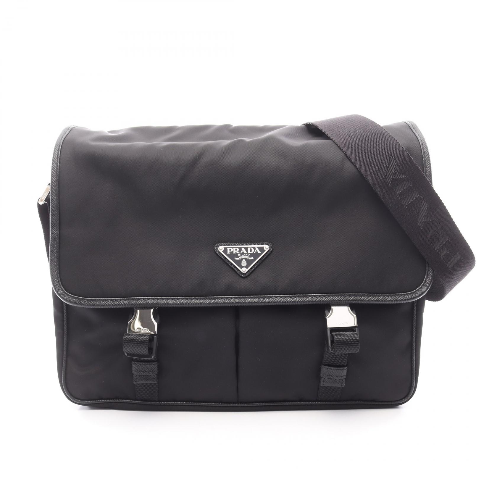 プラダ PRADA メッセンジャーバッグ ショルダーバッグ バッグ ナイロン サフィアーノレザー ブラック系 2VD768 【中古】