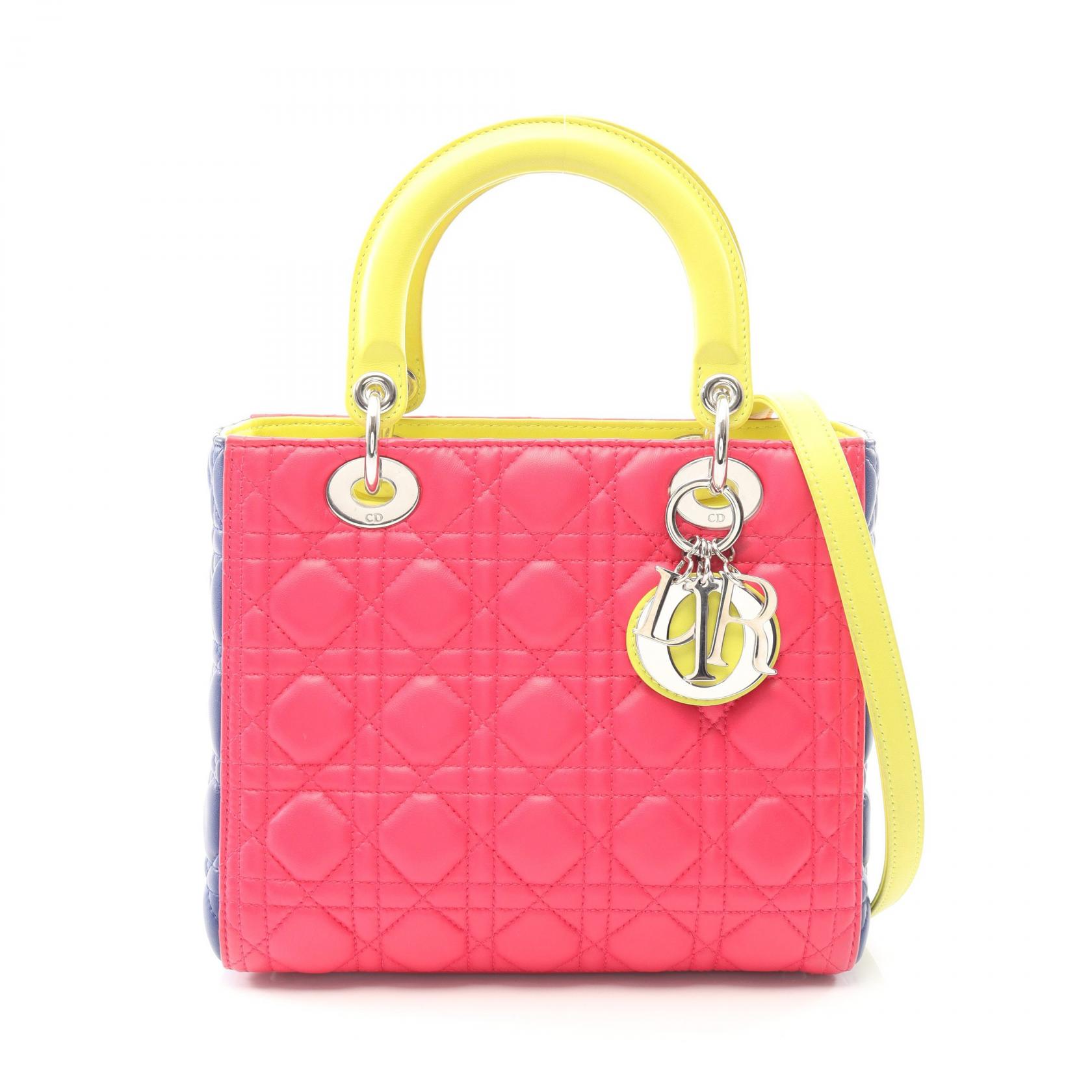 ディオール Dior LADY DIOR レディディオール カナージュ 2WAY ハンドバッグ バッグ レザー ピンク系 / ブルー系 / イエロー系 【中古】