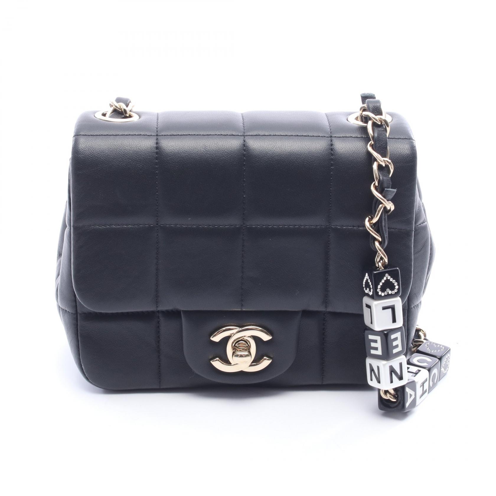 シャネル CHANEL チョコバー ミニフラップ ショルダーバッグ バッグ ラムスキン(羊革) ブラック系 AS3744 【中古】