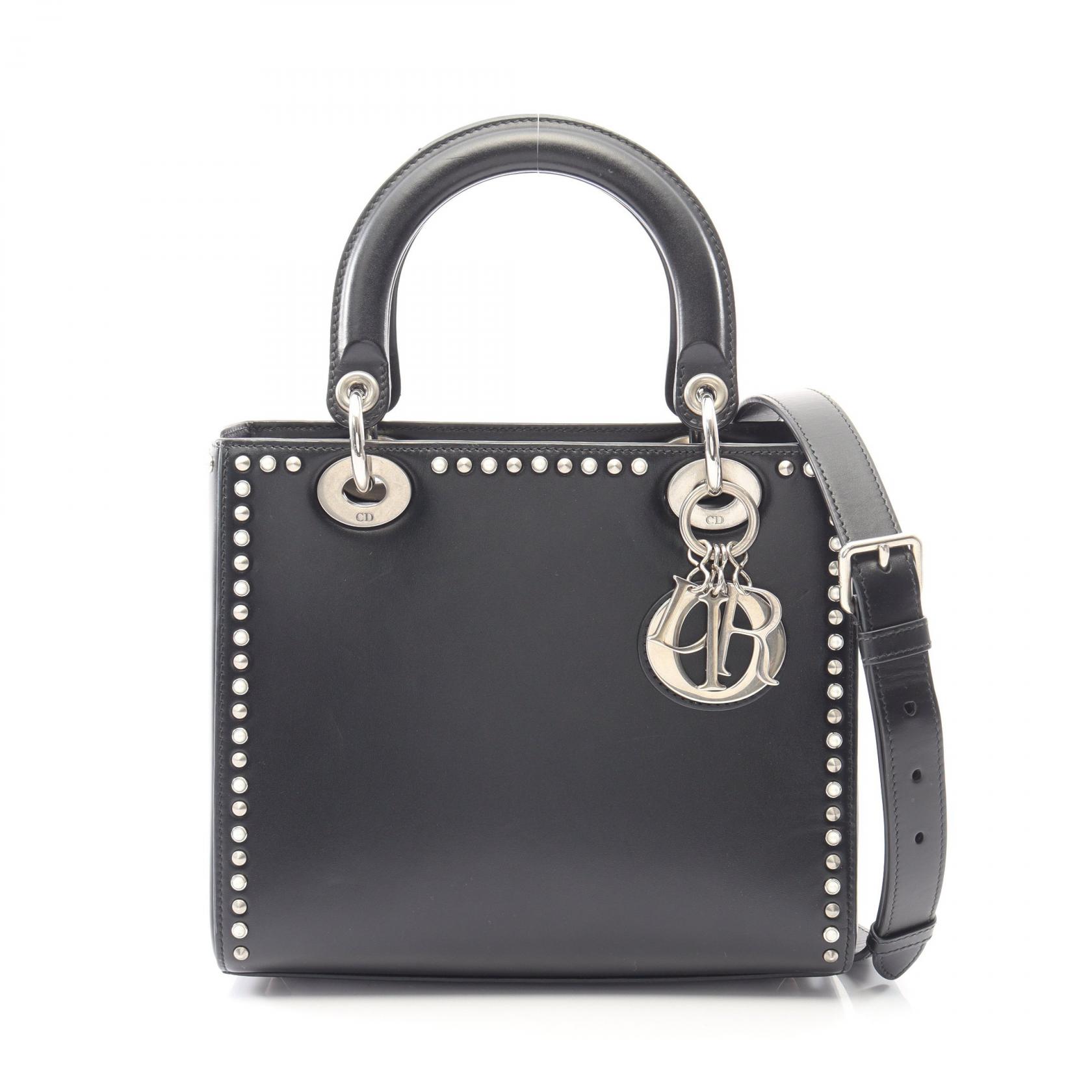 ディオール Dior LADY DIOR レディディオール スタッズ 2WAY ハンドバッグ バッグ レザー ブラック系 【中古】 220,000円