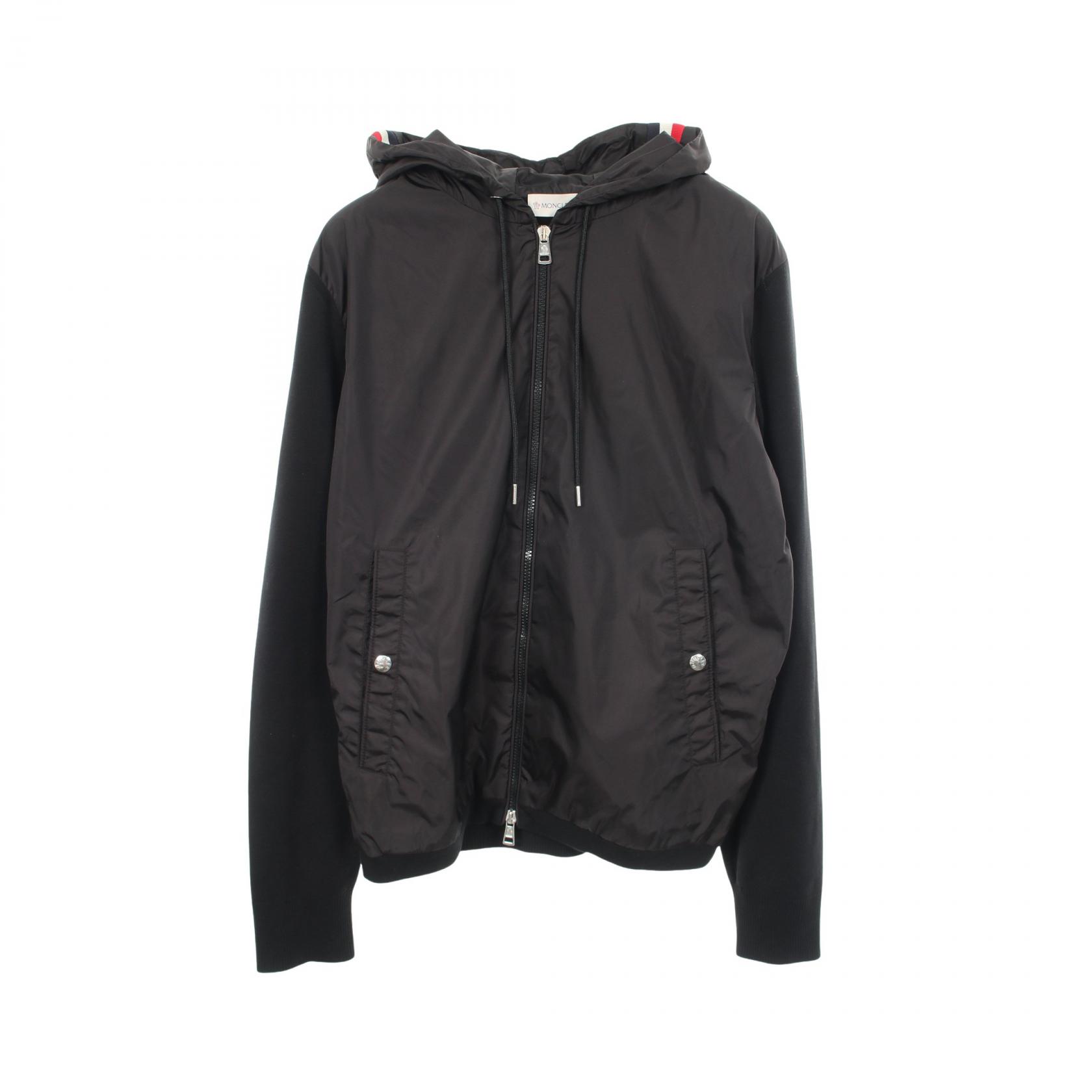 【10%OFFクーポン 7/21 10時~7/26 9:59】モンクレール MONCLER ニット切替 ジップアップパーカー 衣料品 アウター ナイロン コットン ブラック系 【中古】|RECLO(リクロ)店