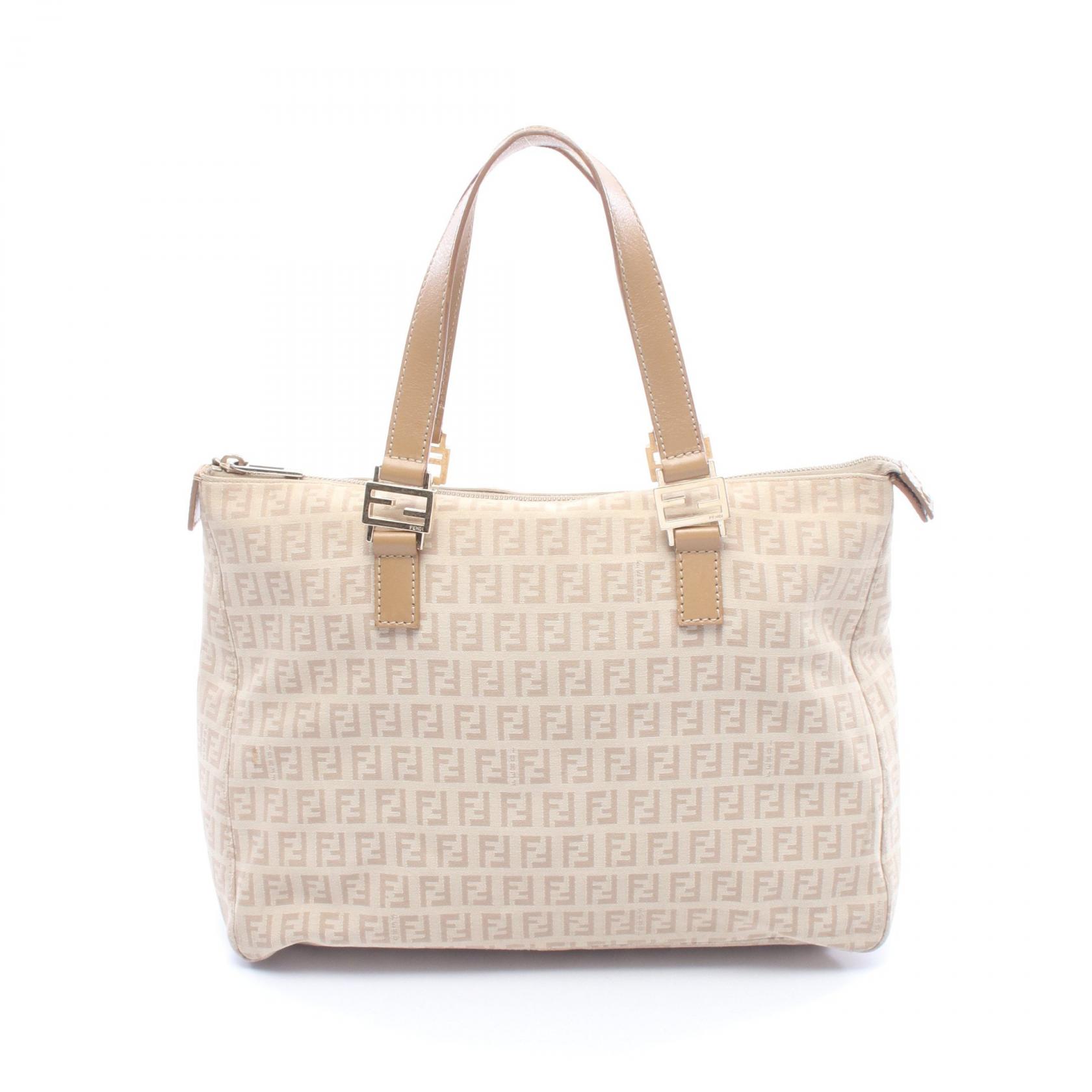 フェンディ FENDI ズッキーノ トートバッグ バッグ キャンバス レザー ベージュ系 8BH138 【中古】