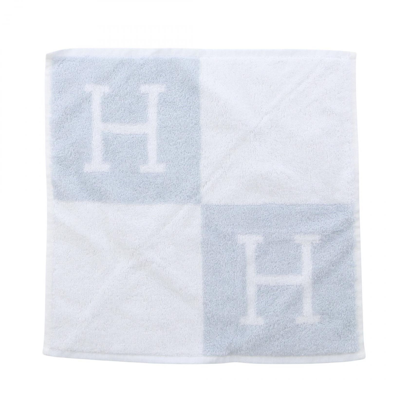エルメス HERMES カレタオル アヴァロン ブルーグラシエ タオル 衣料品 コットン ホワイト系 / ブルー系 【中古】