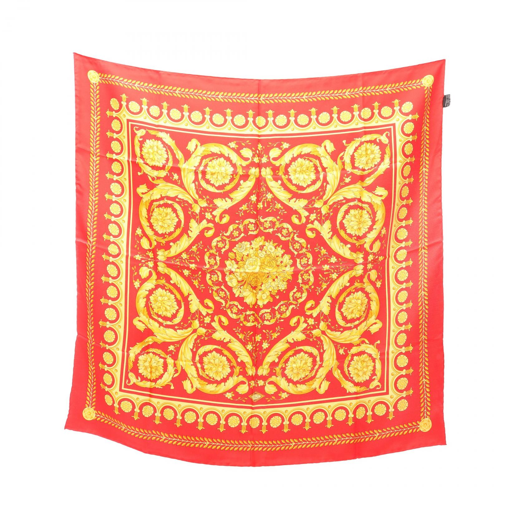 ヴェルサーチ VERSACE 総柄 スカーフ 衣料品 シルク レッド系 / イエロー系 【中古】