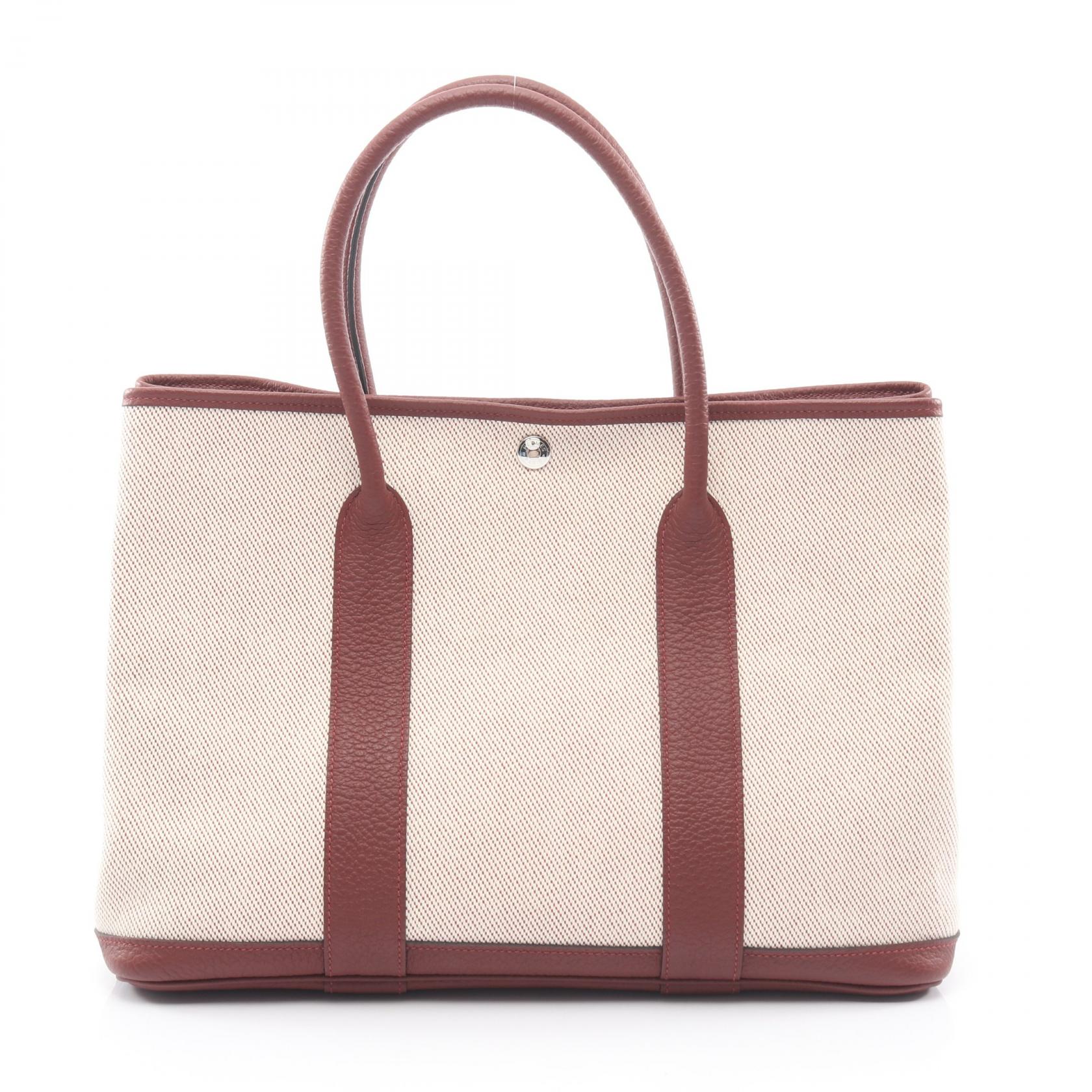 エルメス HERMES ガーデンパーティPM トートバッグ バッグ キャンバス レザー トワルアッシュ / ネゴンダ トワルアッシュ アイボリー系 / ボルドー系 【中古】