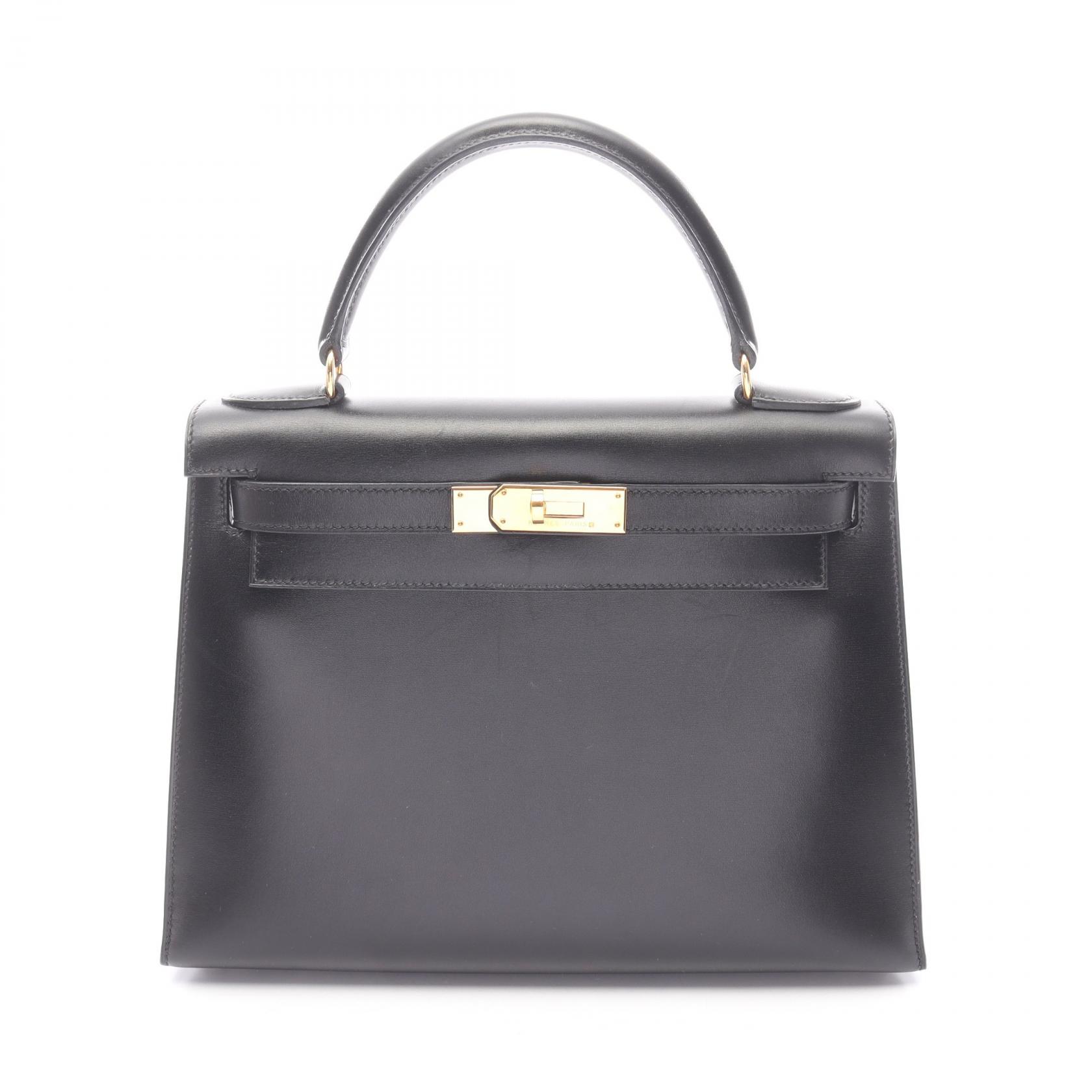 エルメス HERMES ケリー28 外縫い 2WAY ハンドバッグ バッグ カーフ（牛革） ボックスカーフ ブラック系 【中古】 885,500円