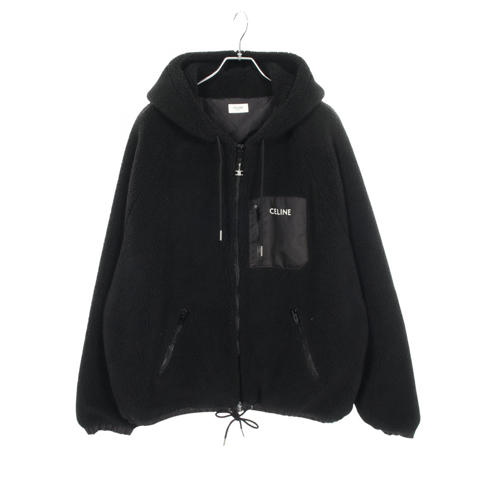 セリーヌ CELINE フード付き ボア 衣料品 アウター アクリル ブラック系 2Y30H699M 【中古】