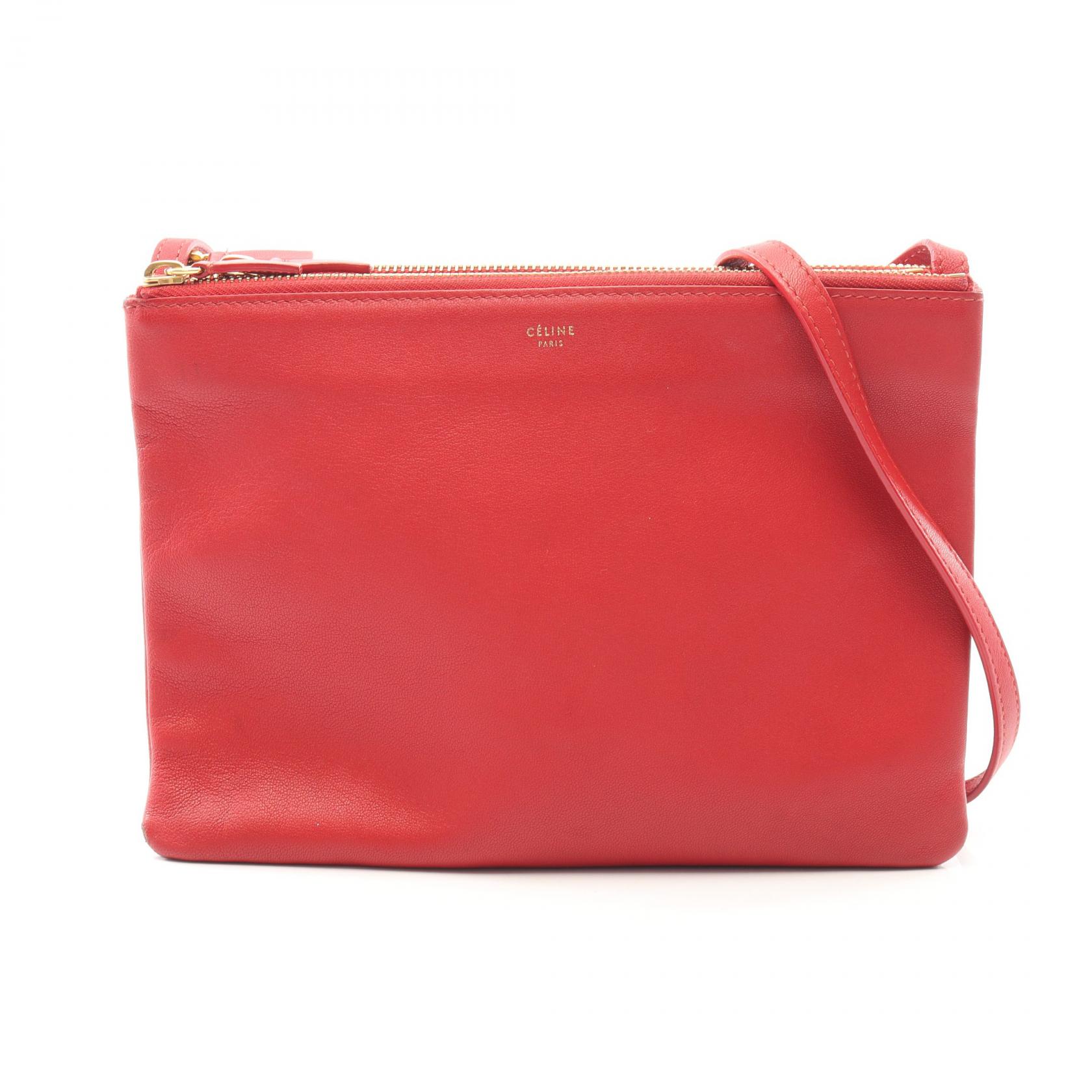 【15%OFFクーポン 7/19 20時～7/26 9:59】セリーヌ CELINE TRIO LARGE トリオ ラージ ショルダーバッグ バッグ レザー レッド系 【中古】｜RECLO（リクロ）店