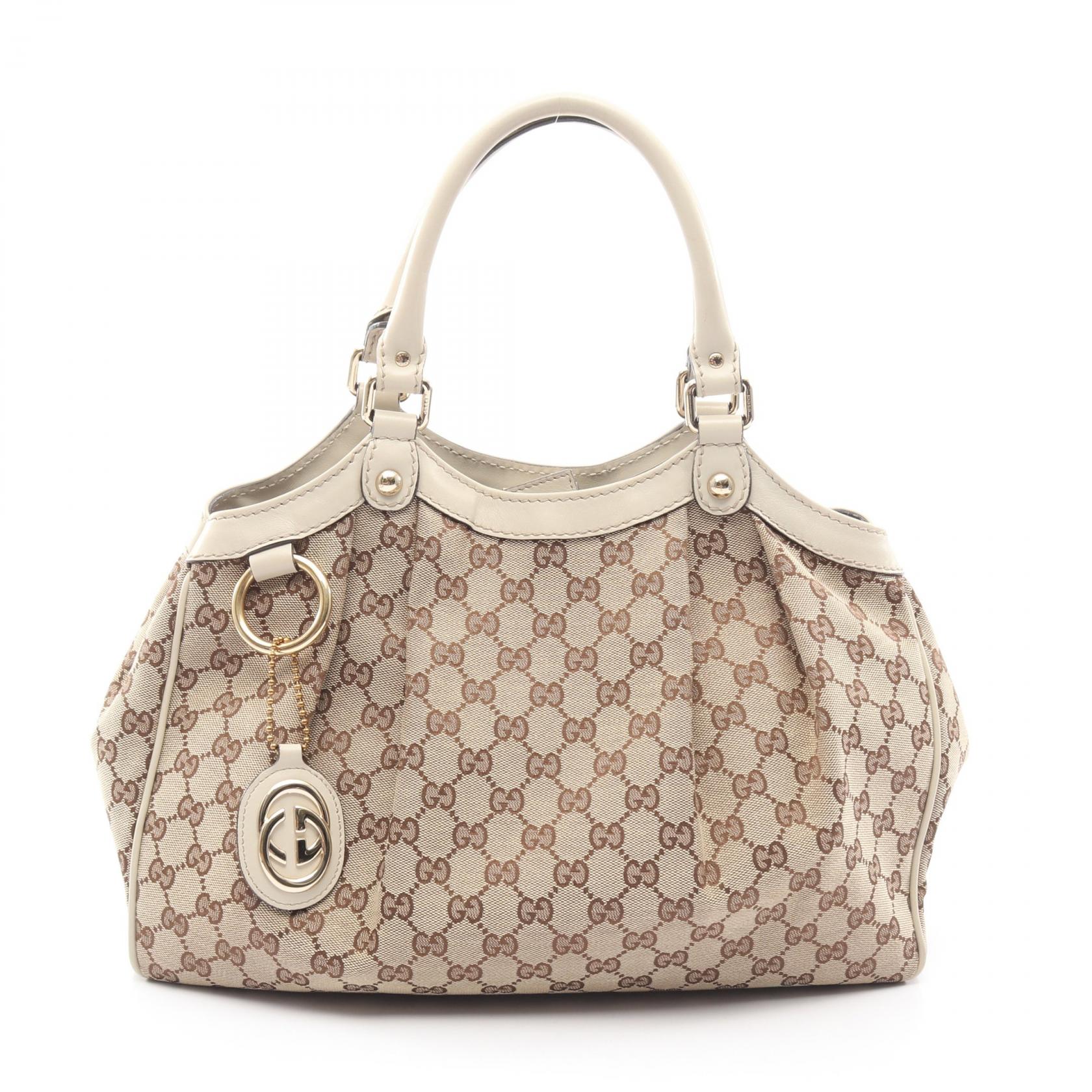 グッチ GUCCI スーキー GGキャンバス ハンドバッグ バッグ キャンバス レザー ベージュ系 211944 【中古】