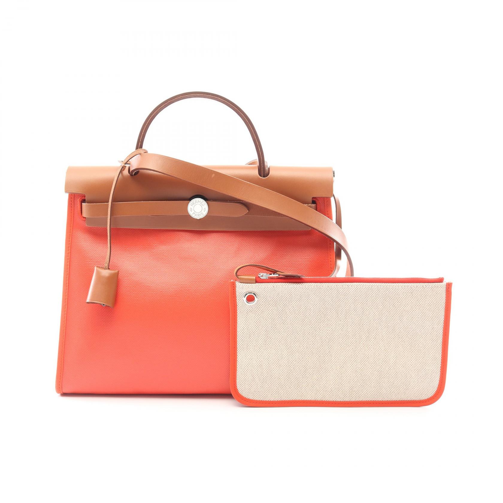 エルメス HERMES エールバッグジップPM 2WAY ハンドバッグ バッグ キャンバス レザー トワルアッシュベルリンヌ / ヴァッシュハンター トワルアッシュベルリンヌ レッド系 / ブラウン系 / ベージュ系 【中古】