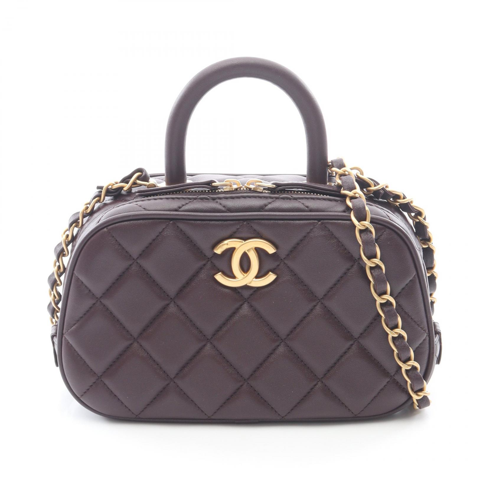 シャネル CHANEL マトラッセ ミニ ボーリング 2WAY ショルダーバッグ バッグ ラムスキン（羊革） ブラウン系 AS5572 【中古】