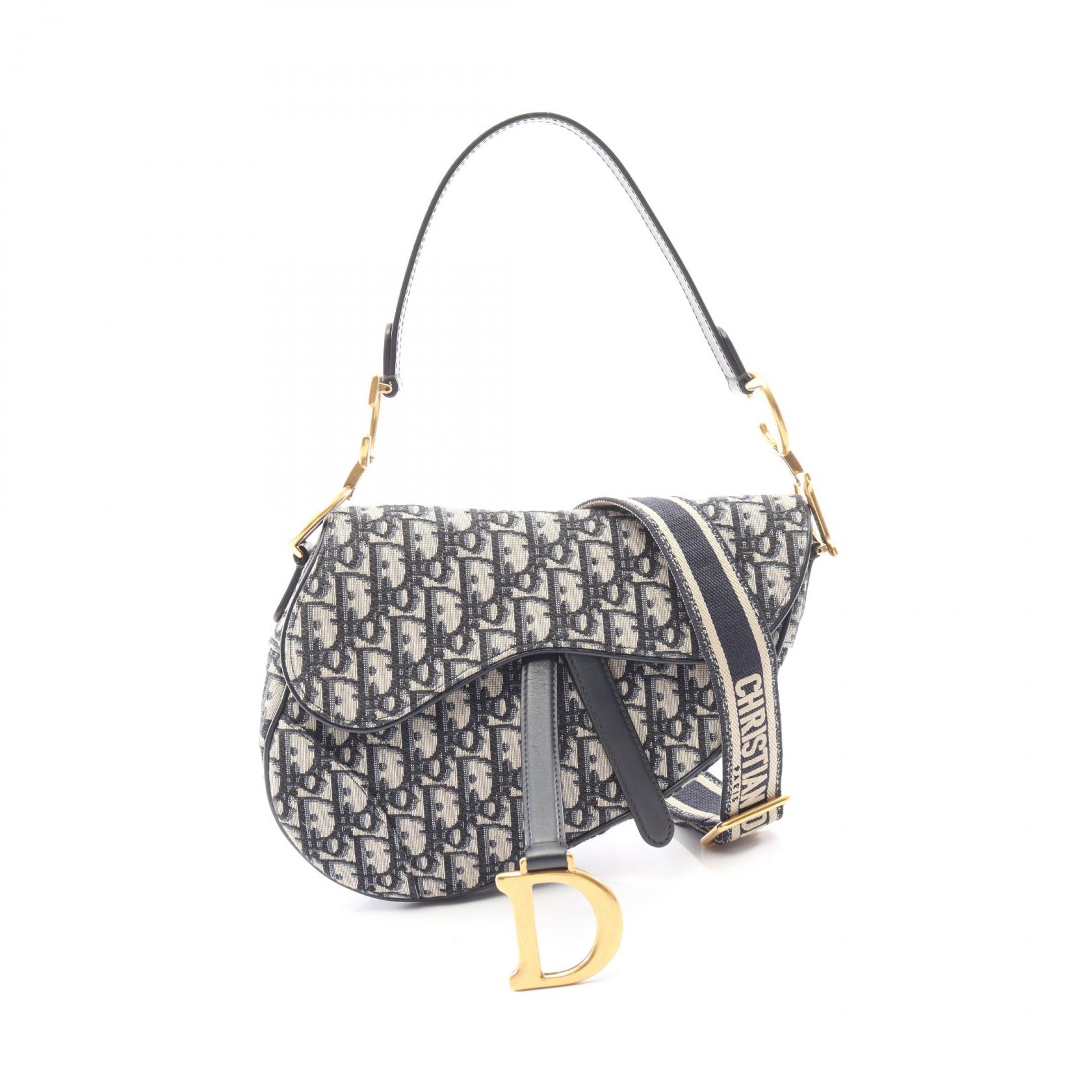 ディオール Dior サドルバッグ オブリークジャカード 2WAY ハンドバッグ バッグ キャンバス レザー ベージュ系 / ネイビー系 【中古】
