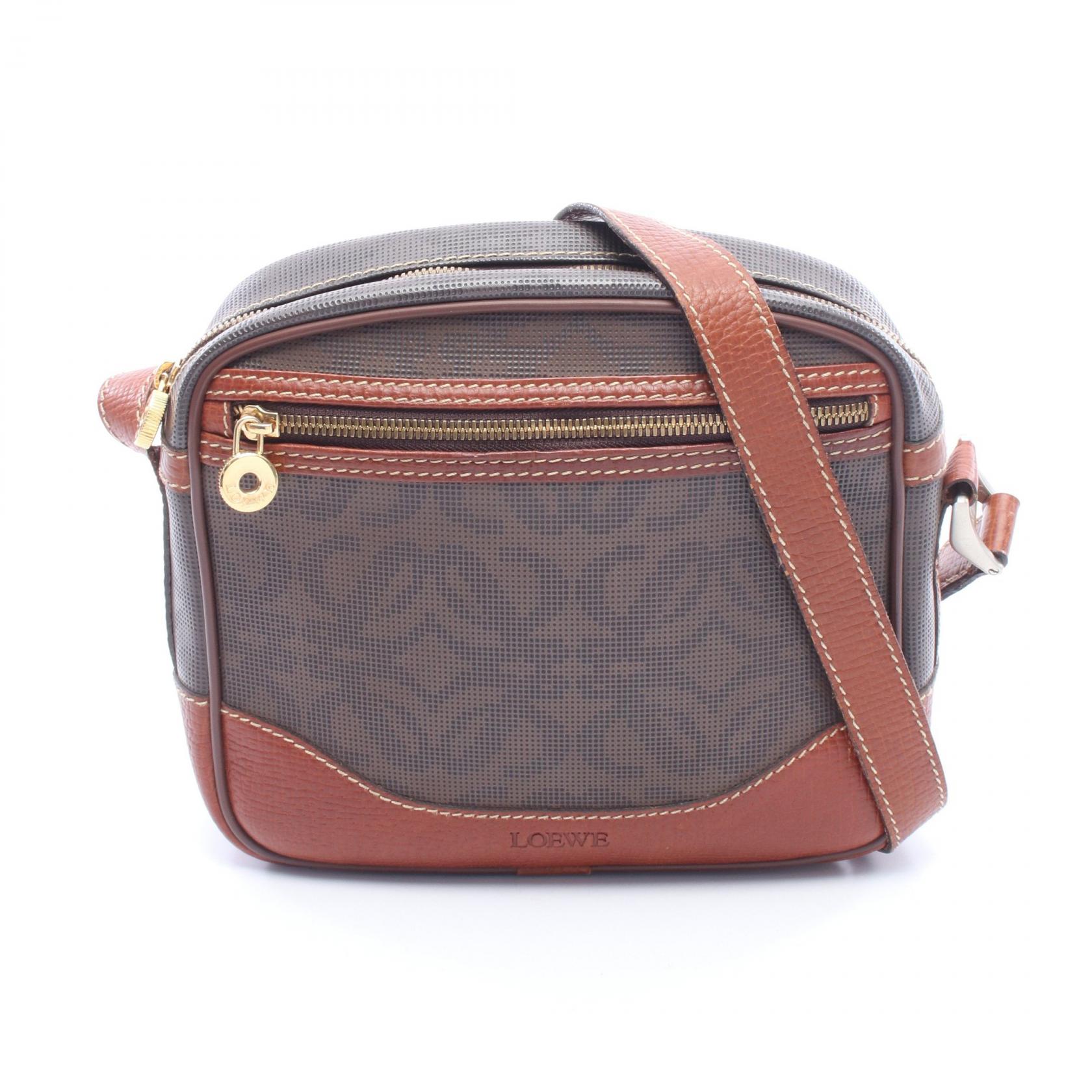 ロエベ LOEWE アナグラム ショルダーバッグ バッグ PVCコーティングキャンバス レザー ブラウン系 【中古】